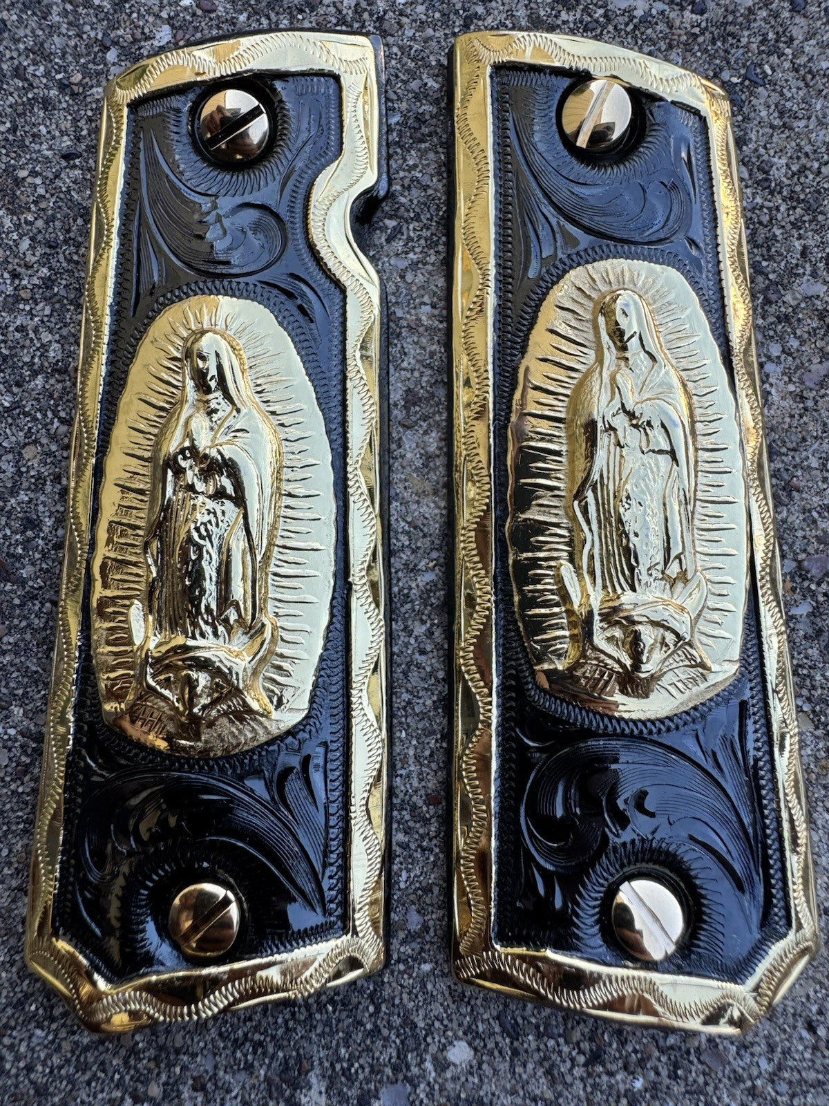 1911 45 38 Super Full Size Virgen De Guadalupe Gold Gun Grip Cachas & 24K Screws