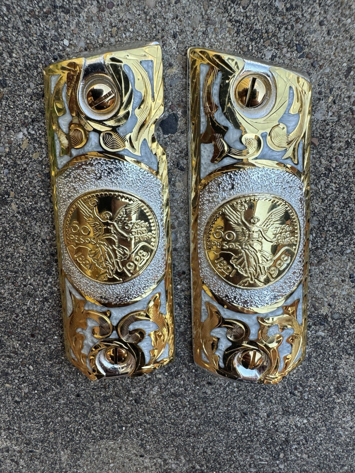 1911 45 38 Super Centenario Full Size Gold Gun Pistol Grip Cachas & 24K Screws