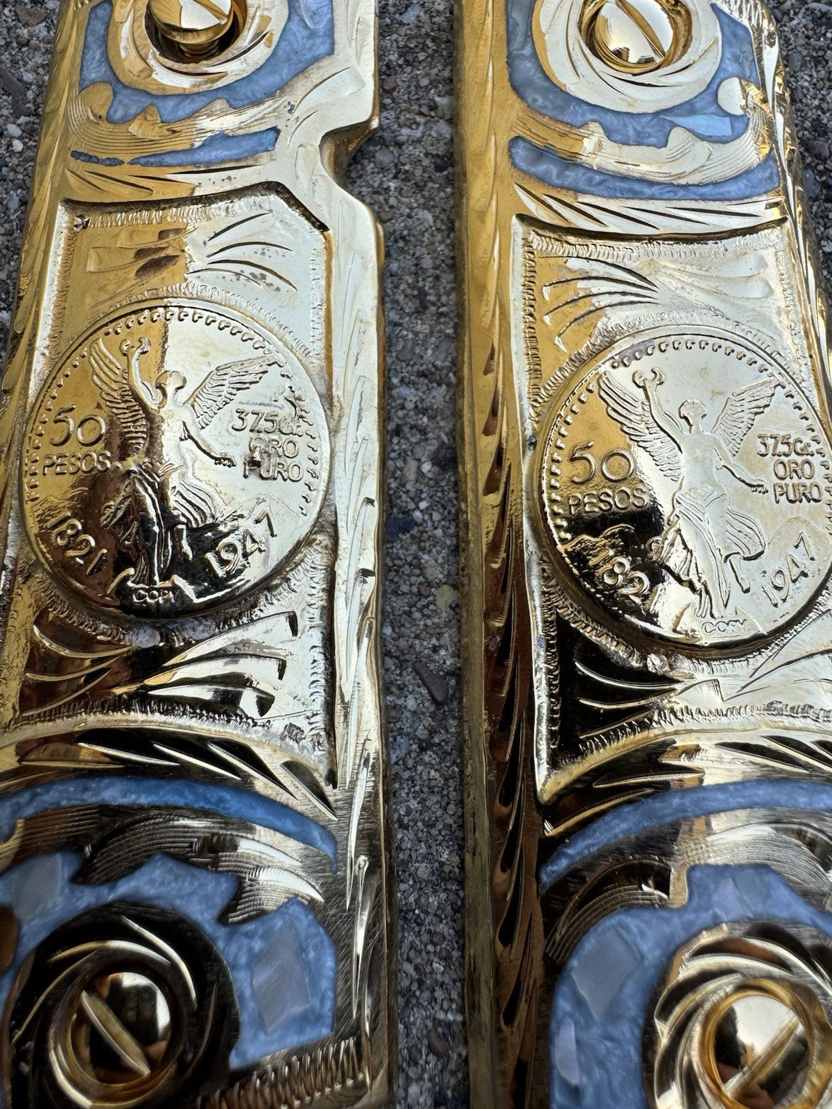 1911 45 38 Super Full Size Centenario Gold Gun Pistol Grip Cachas & 24K Screws