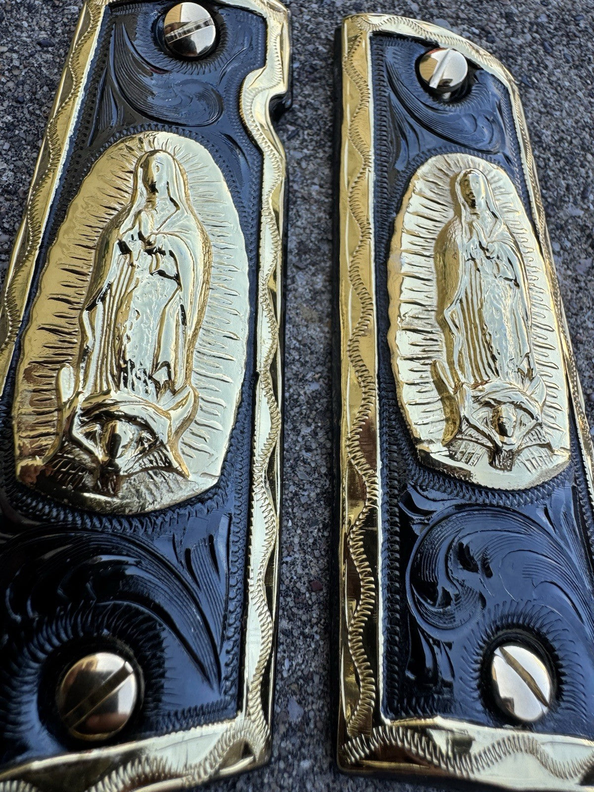 1911 45 38 Super Full Size Virgen De Guadalupe Gold Gun Grip Cachas & 24K Screws