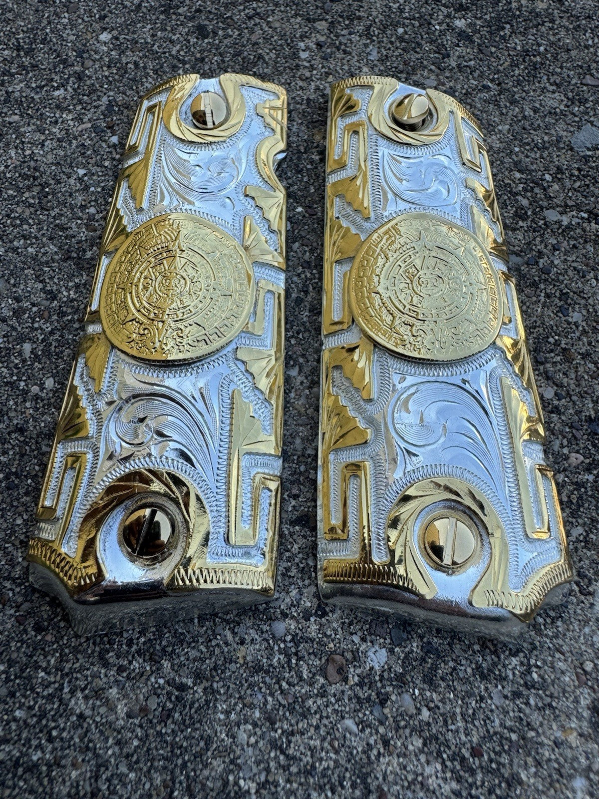 1911 45 38 Super Azteca Full Size Gold Gun Pistol Grip Cachas & 24K Screws