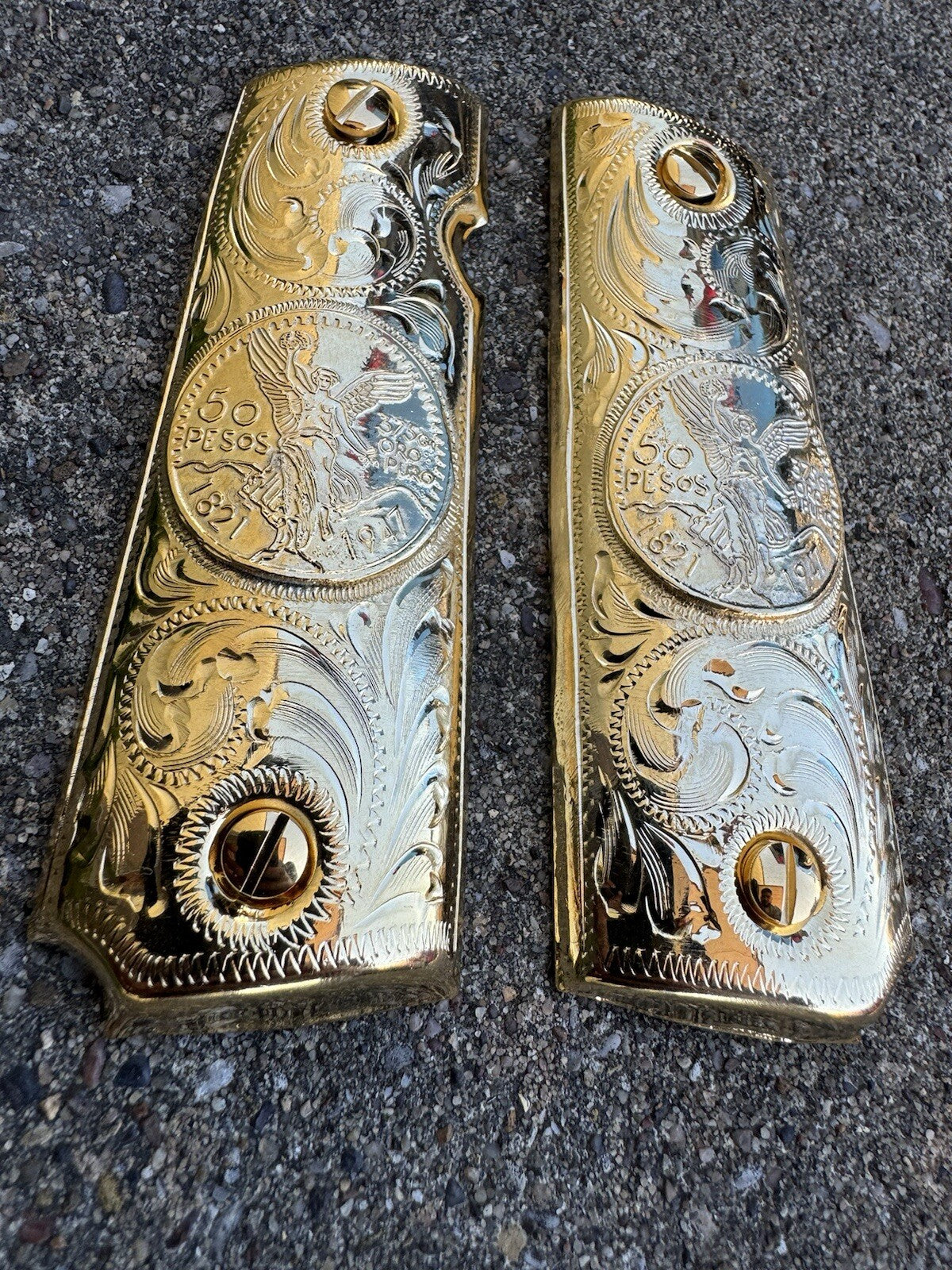 1911 45 38 Super Full Size Centenario Gold Gun Pistol Grip Cachas & 24K Screws