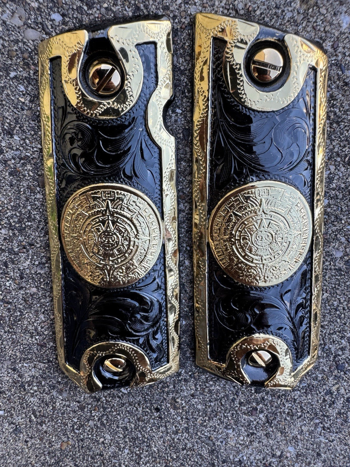 1911 45 38 Super Full Size Azteca Gold Gun Pistol Grip Cachas & 24K Screws