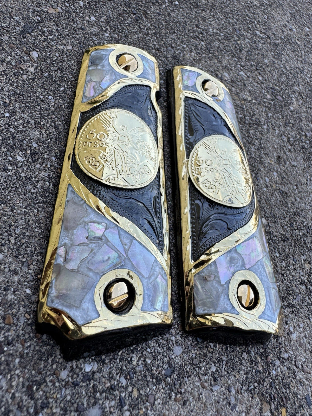 1911 45 38 Super Full Size Centenario Gold Gun Pistol Grip Cachas & 24K Screws