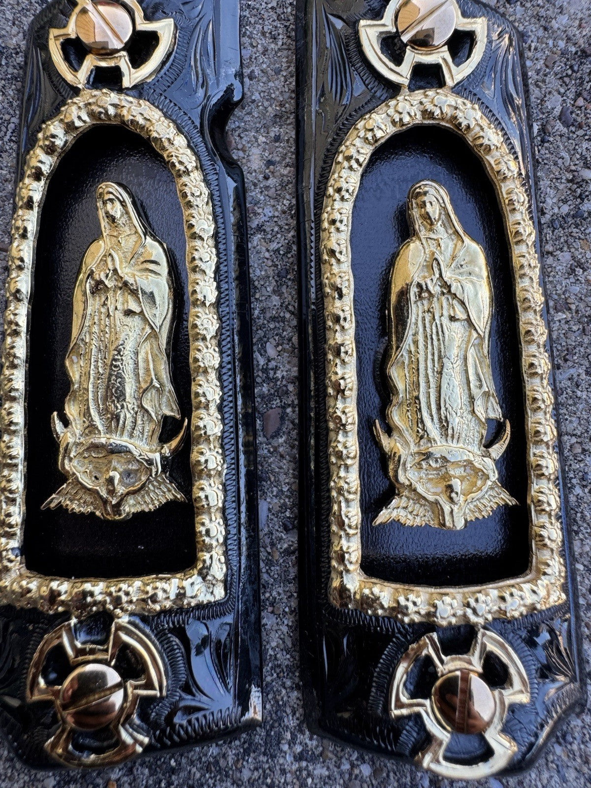 1911 45 38 Super Full Size Virgen De Guadalupe Gold Gun Grip Cachas & 24K Screws