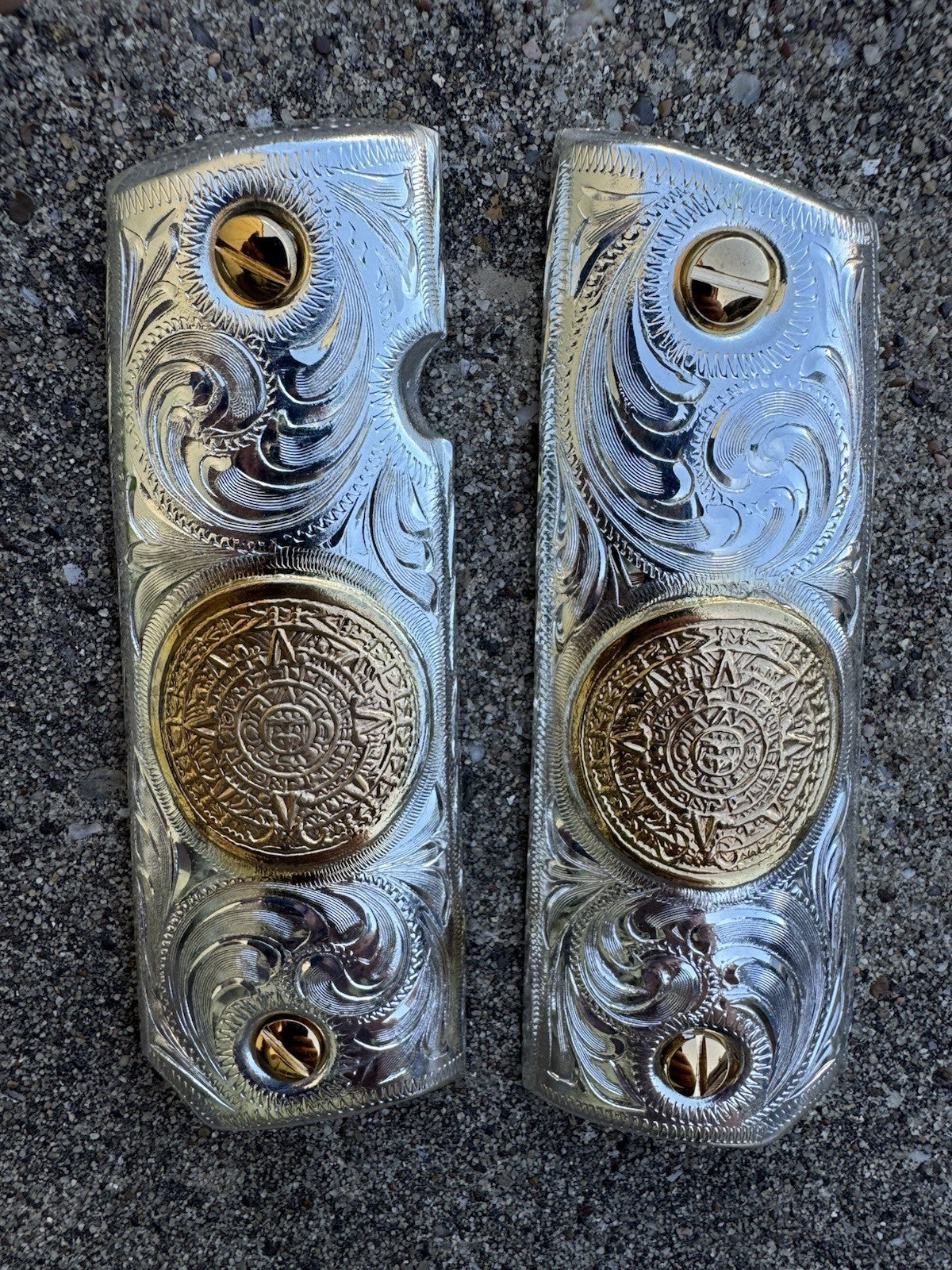 1911 45 38 Super Full Size Azteca Gold Gun Pistol Grip Cachas & 24K Screws