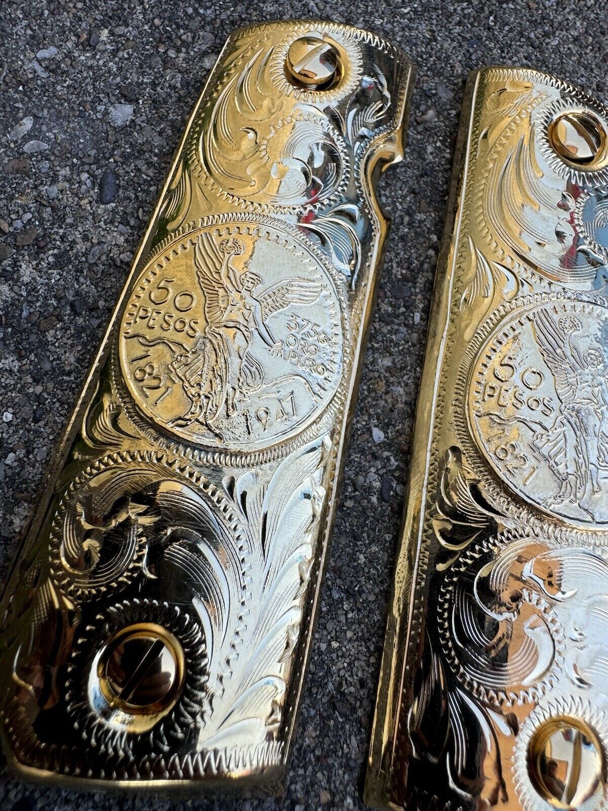 1911 45 38 Super Full Size Centenario Gold Gun Pistol Grip Cachas & 24K Screws