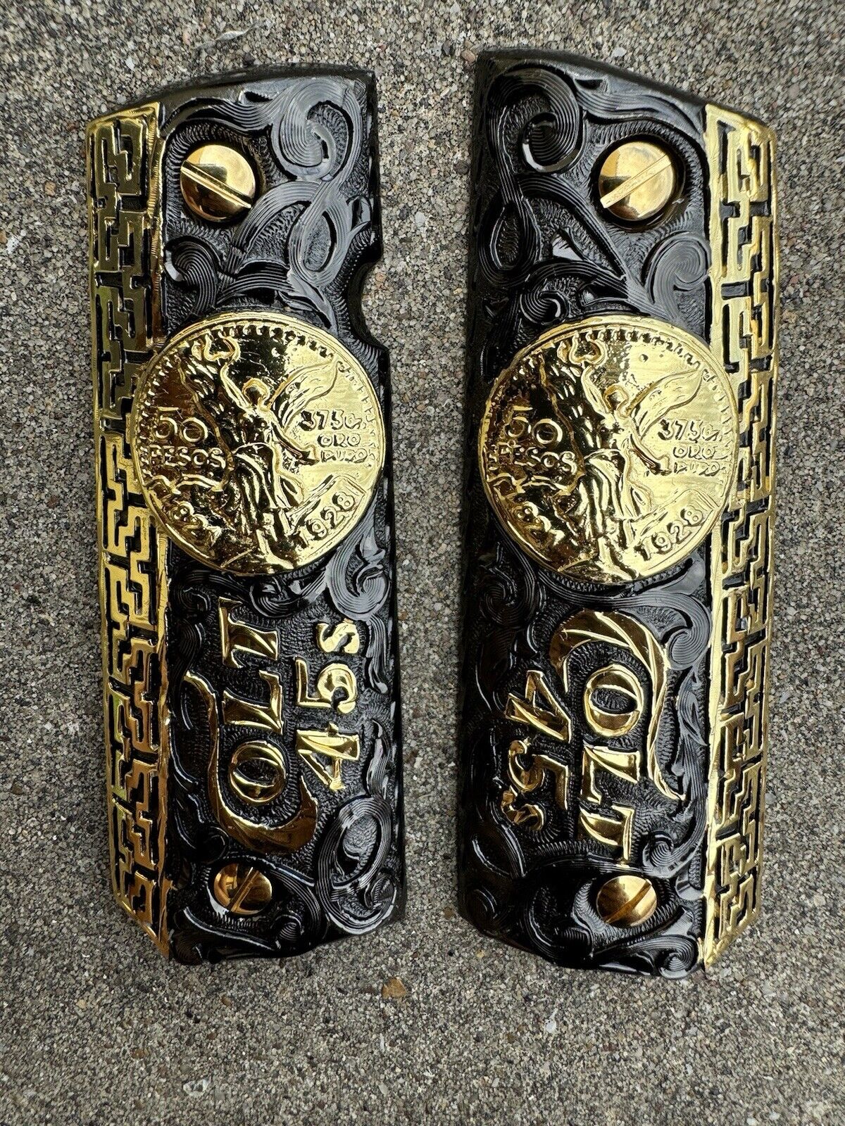 1911 45 38 Super Full Size Centenario Gold Gun Pistol Grip Cachas & 24K Screws