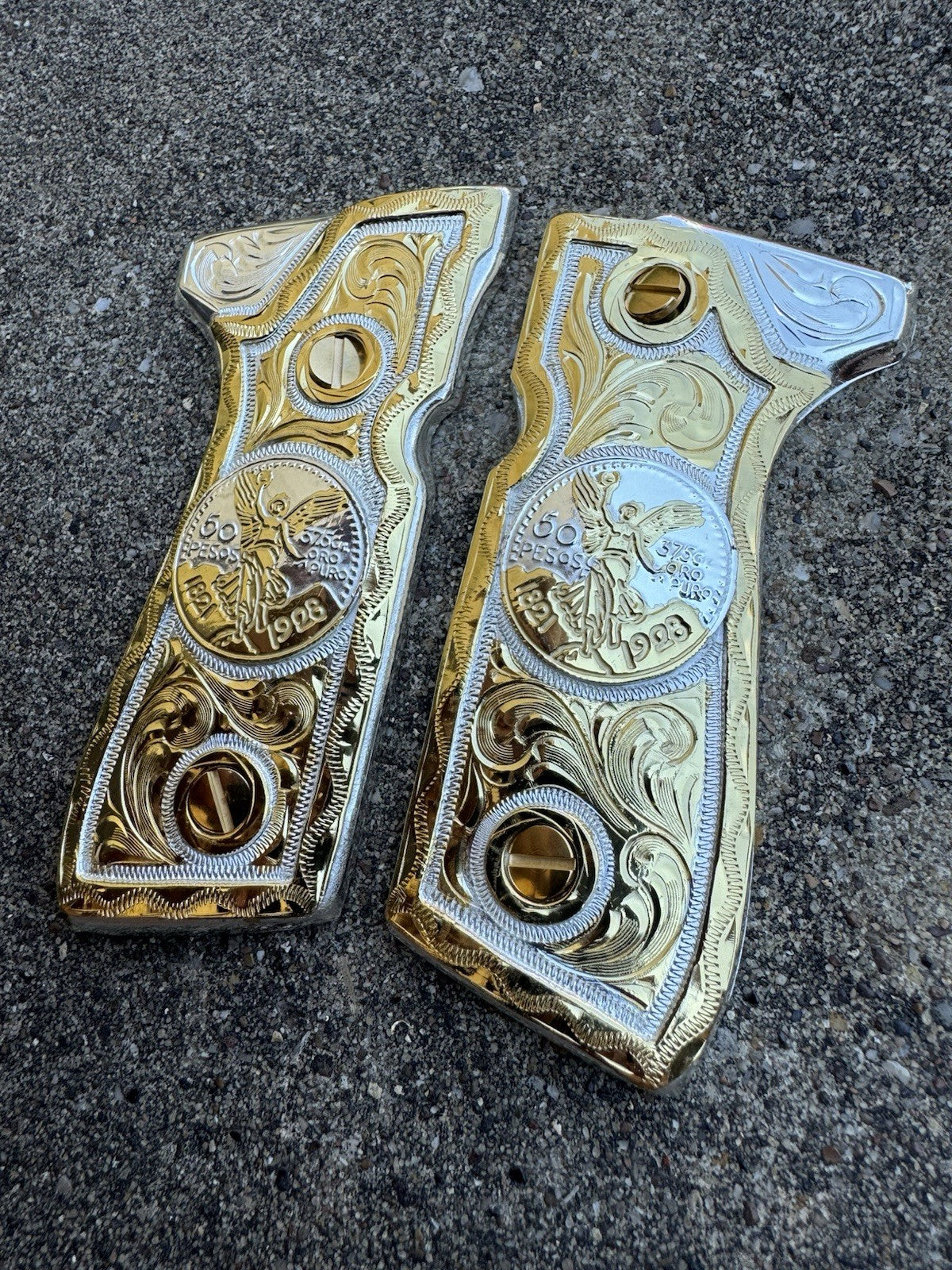 Beretta 92FS Cachas Centenario Gold Plated Pistol Custom Grips & Gold Screws