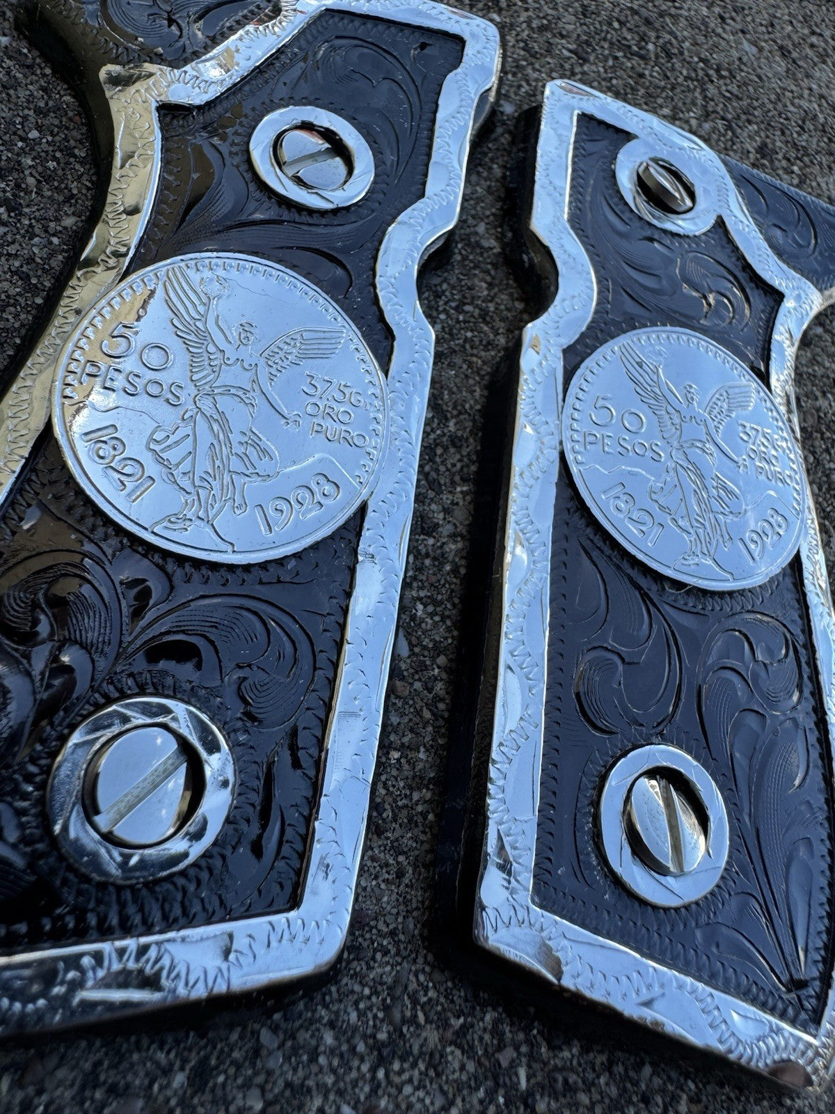 Beretta 92FS Cachas Centenario Silver Plated Pistol Custom Grips & Polish Screws