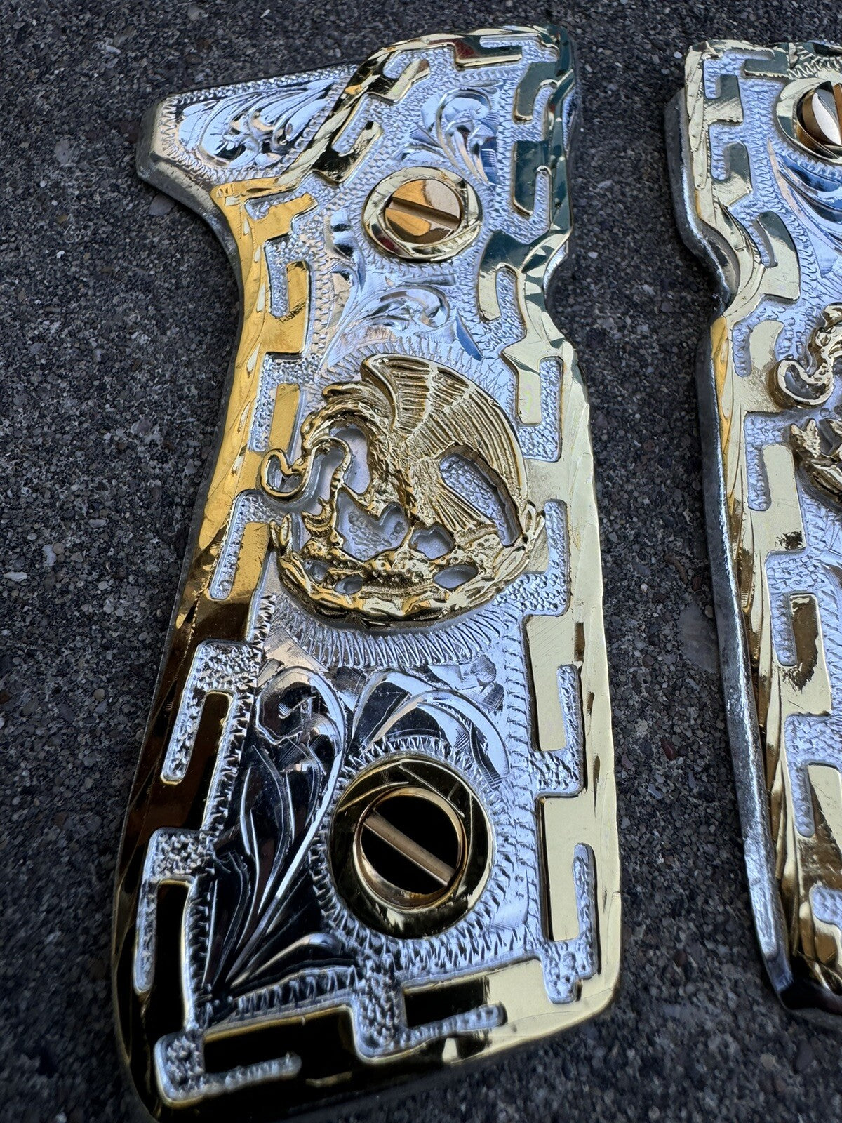 Beretta 92FS Cachas Mexican Aguila Gold Plated Pistol Custom Grips & Gold Screws