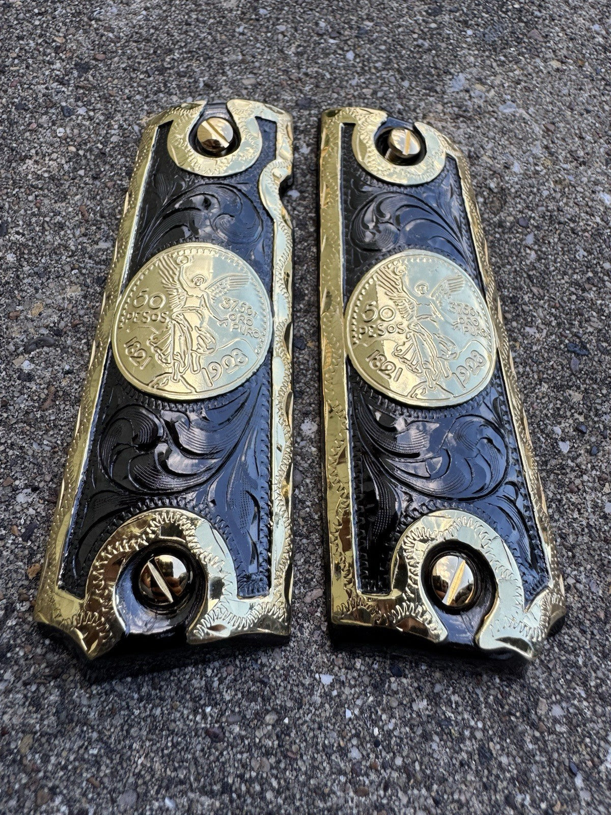 1911 45 38 Super Full Size Centenario Gold Gun Pistol Grip Cachas & 24K Screws
