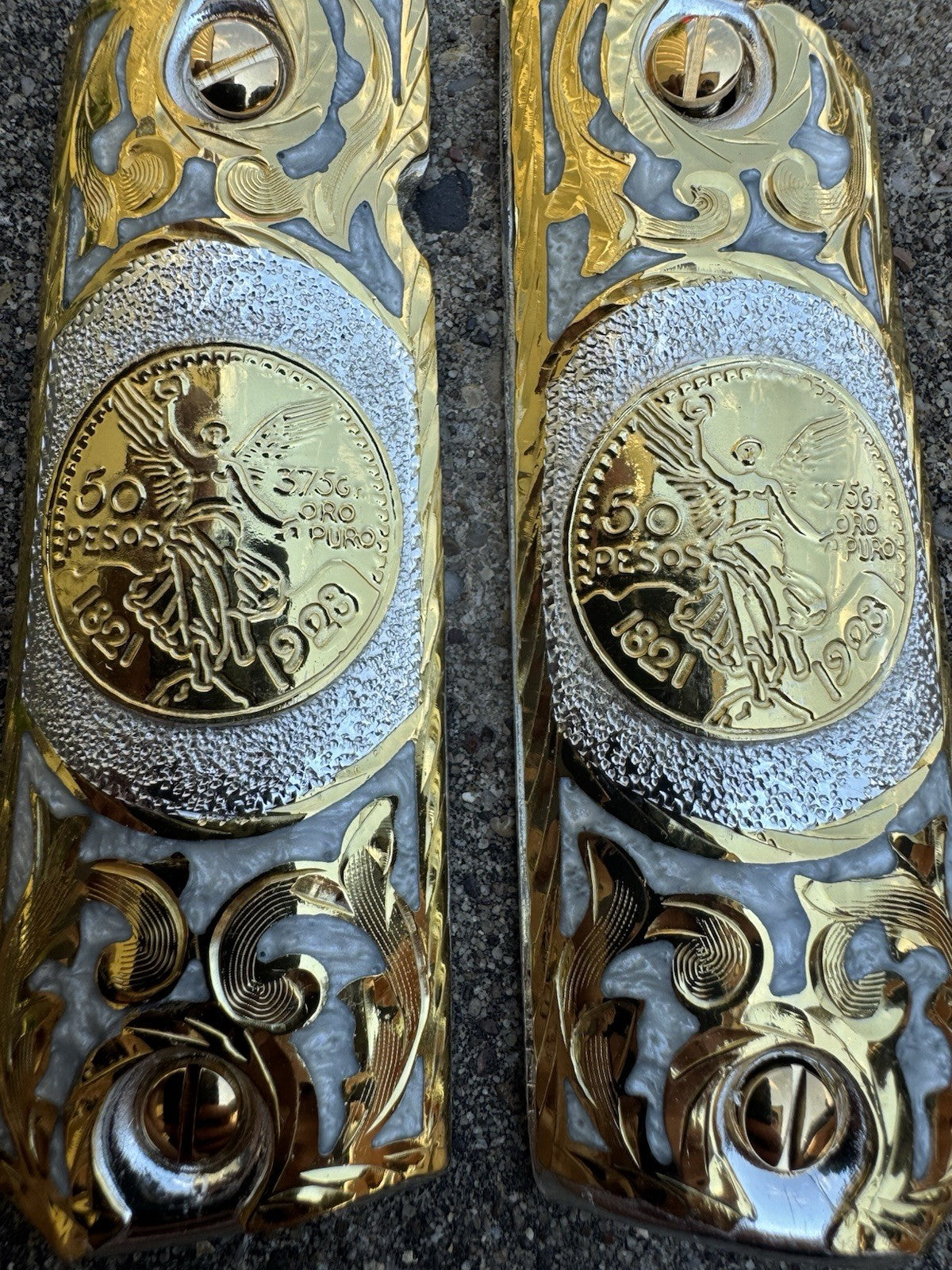 1911 45 38 Super Centenario Full Size Gold Gun Pistol Grip Cachas & 24K Screws