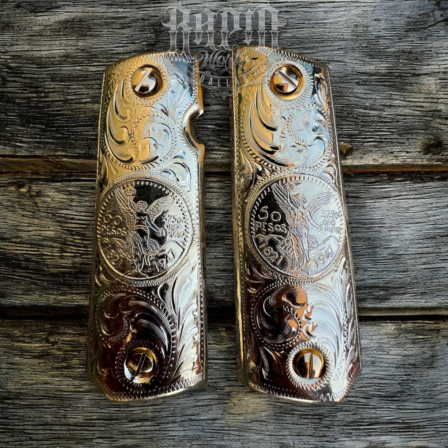 1911 45 38 Super Full Size Centenario Gold Gun Pistol Grip Cachas & 24K Screws