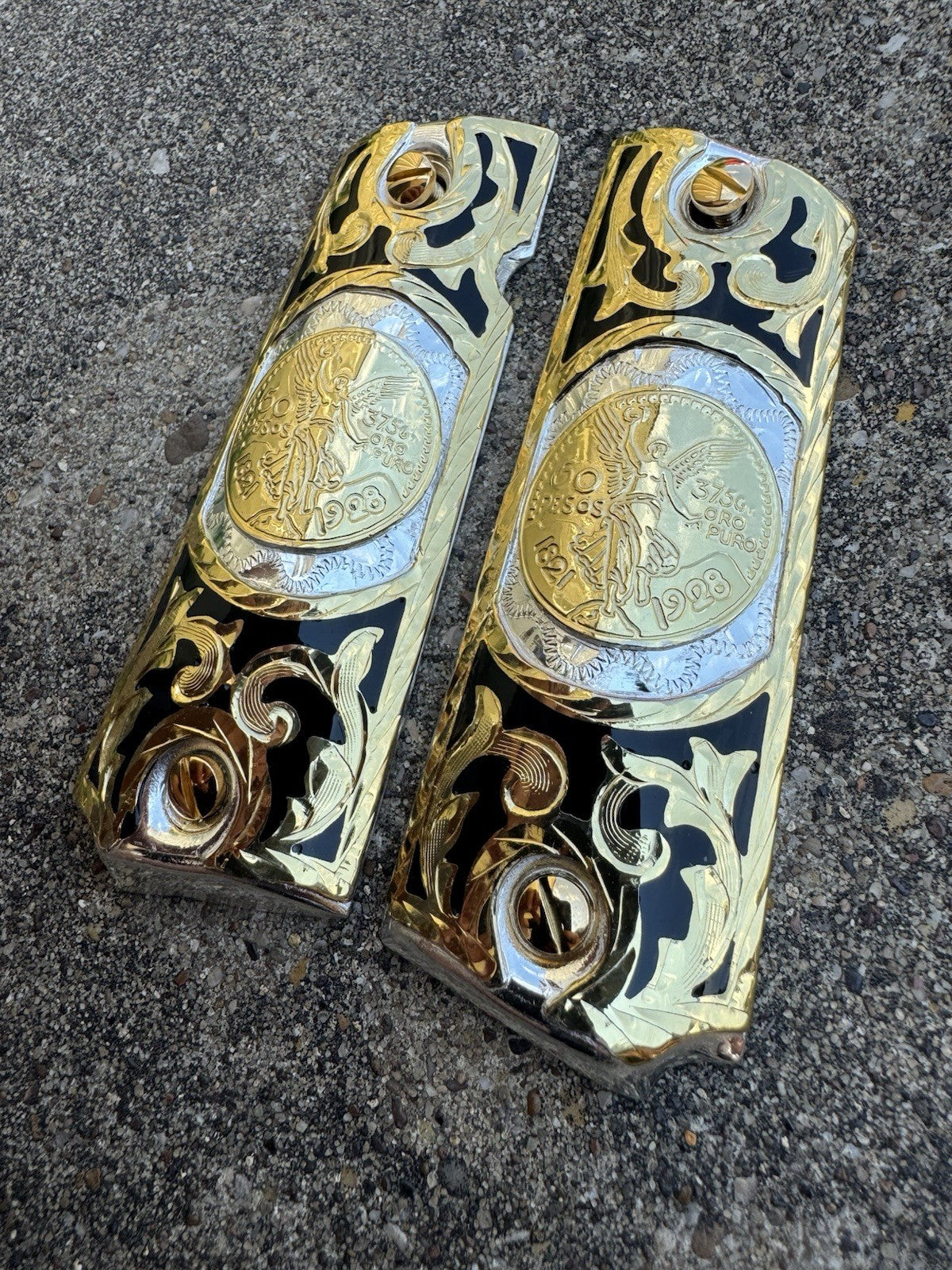 1911 45 38 Super Centenario Full Size Gold Gun Pistol Grip Cachas & 24K Screws