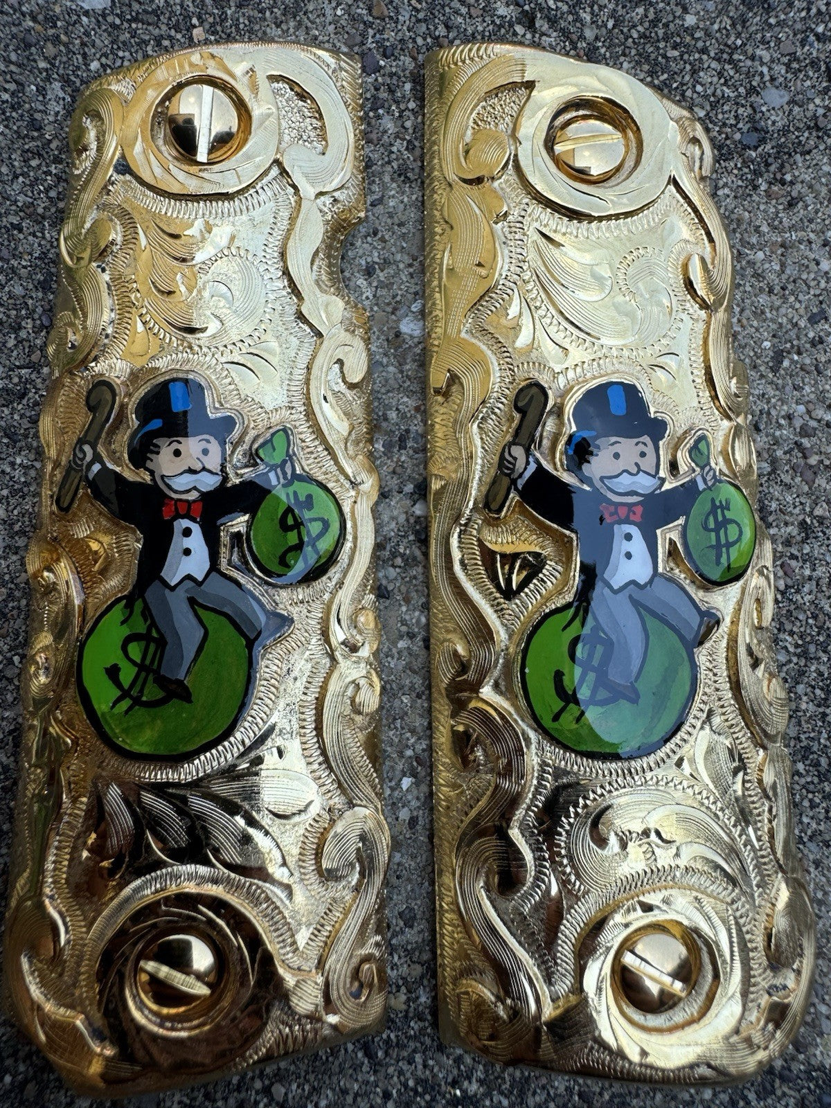 1911 45 38 Super Monopoly Full Size Gold Gun Pistol Grip Cachas & 24K Screws