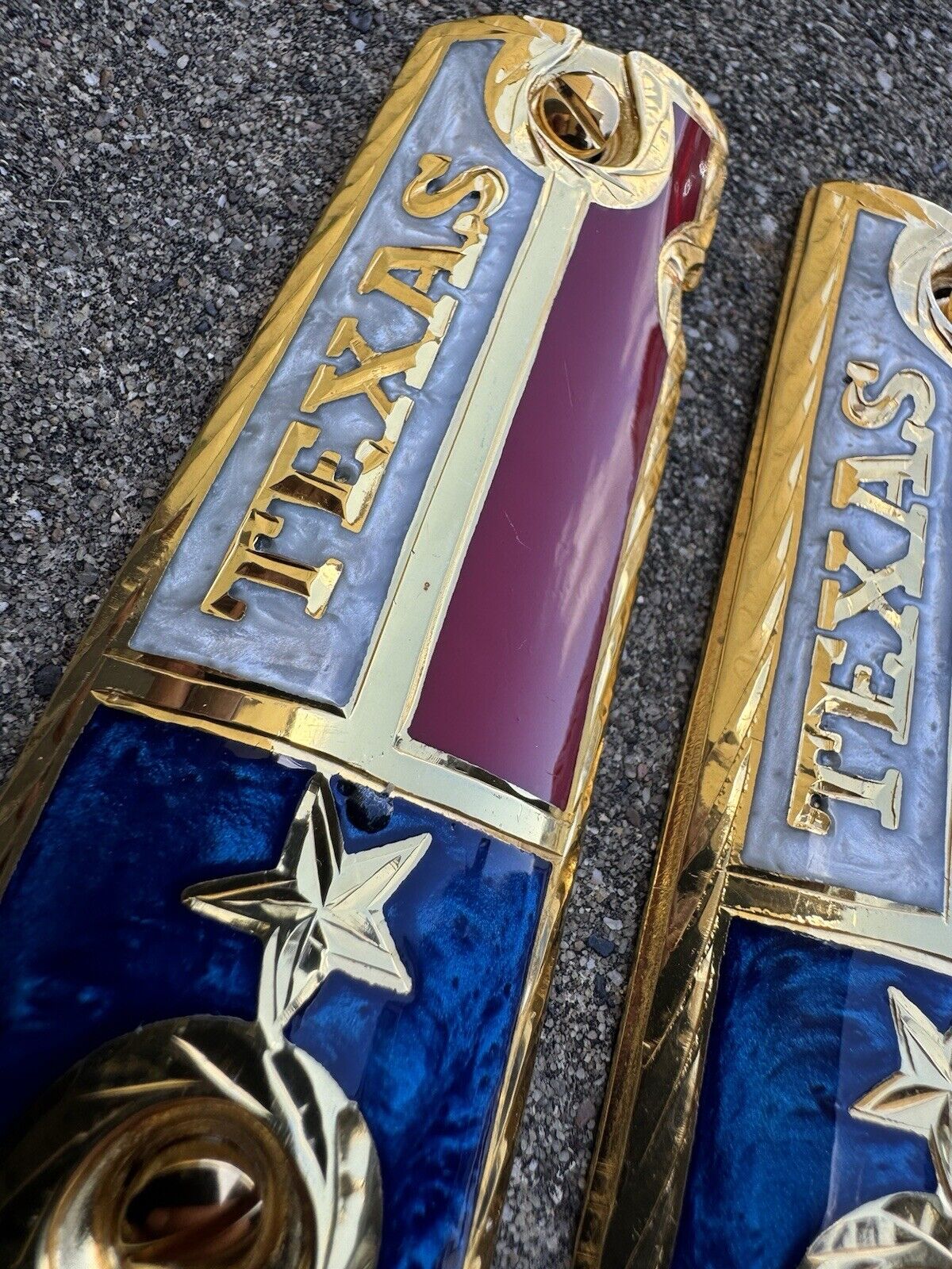 1911 45 38 Super Texas Flag Gun Pistol Grip Cachas Chapeado De Oro & 24K Screws