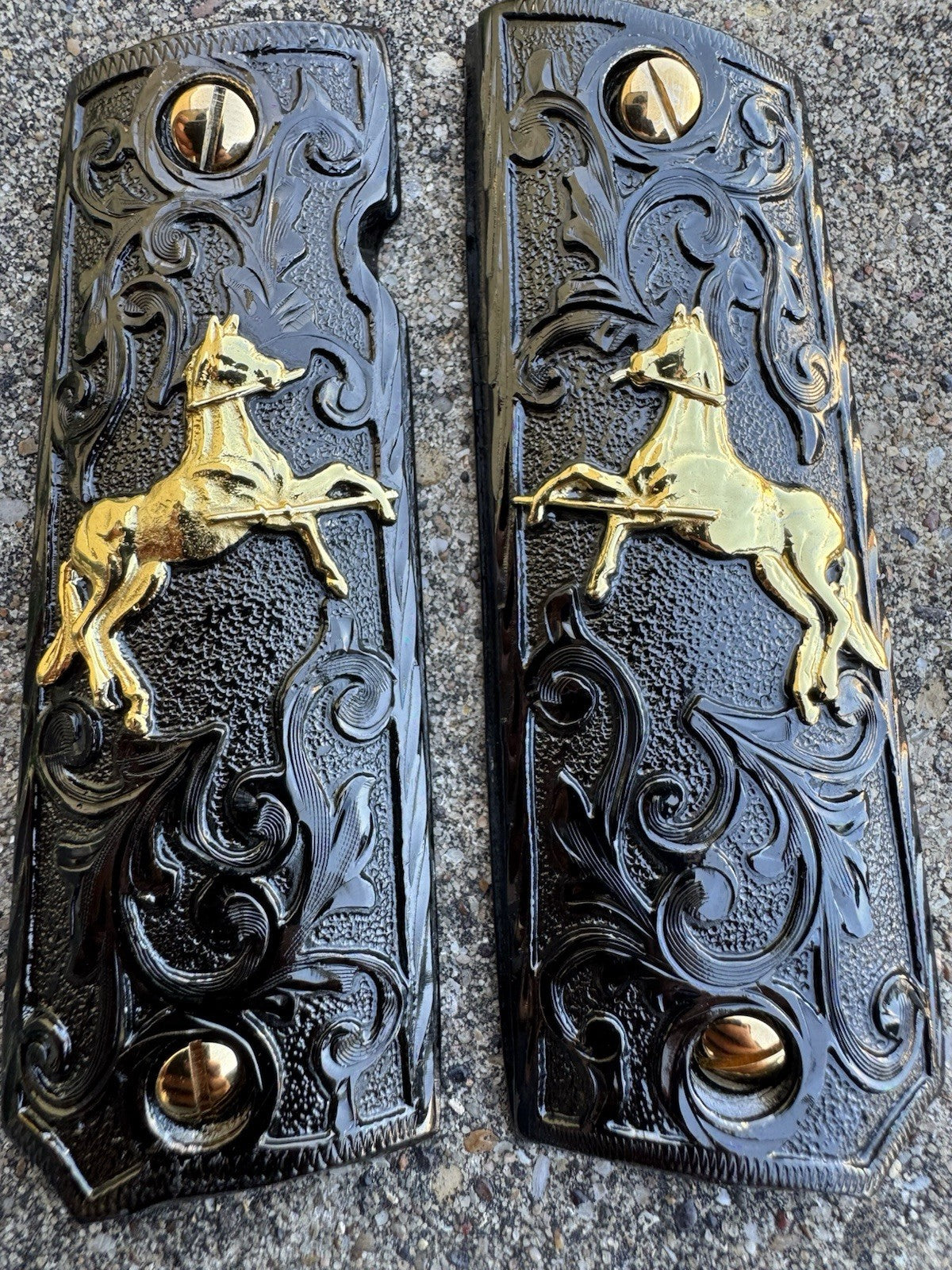 1911 45 38 Super Full Size Colt Horse Gold Gun Pistol Grip Cachas & 24K Screws