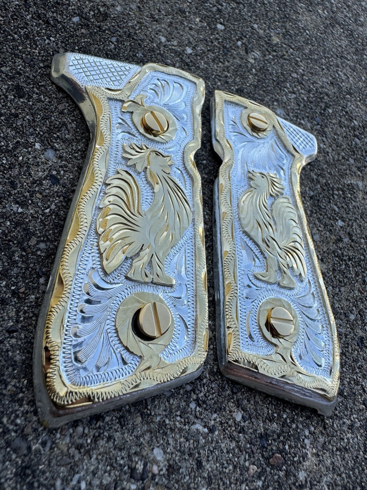 Beretta 92FS Cachas Gallo Gold Plated Pistol Custom Grips & Gold Screws