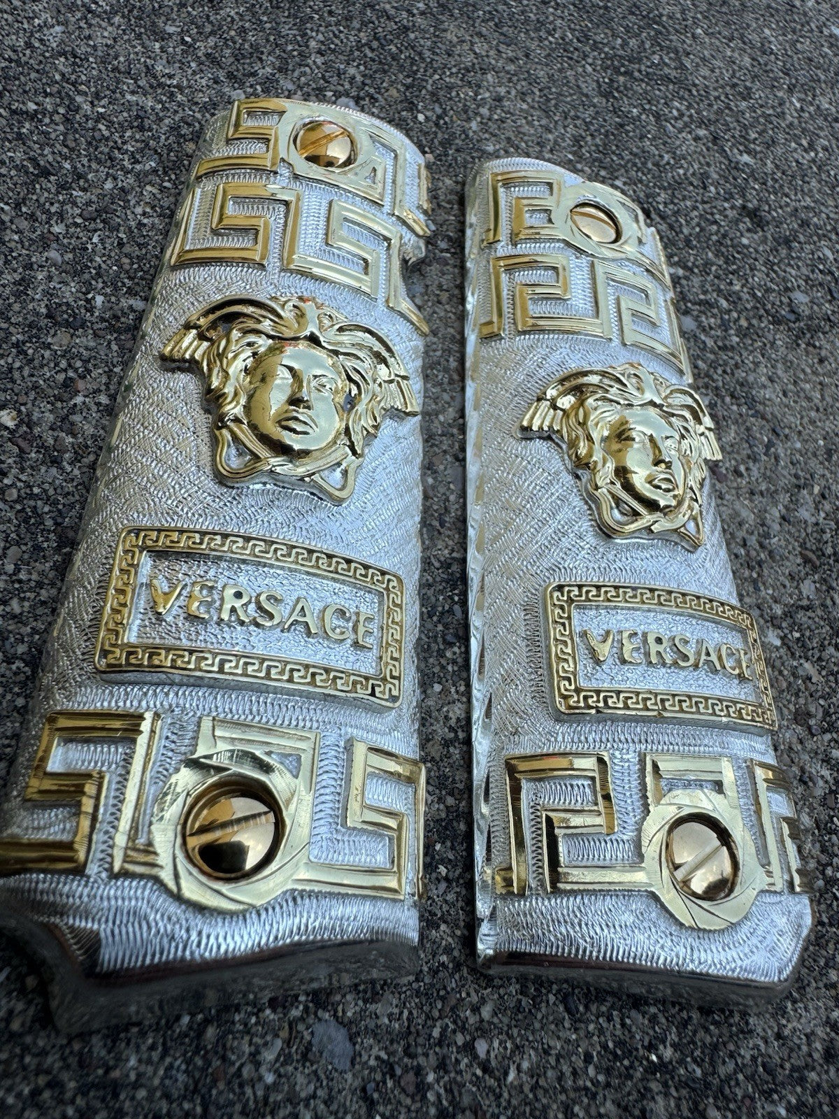 1911 45 38 Super Versace Full Size Gold Gun Pistol Grip Cachas & 24K Screws