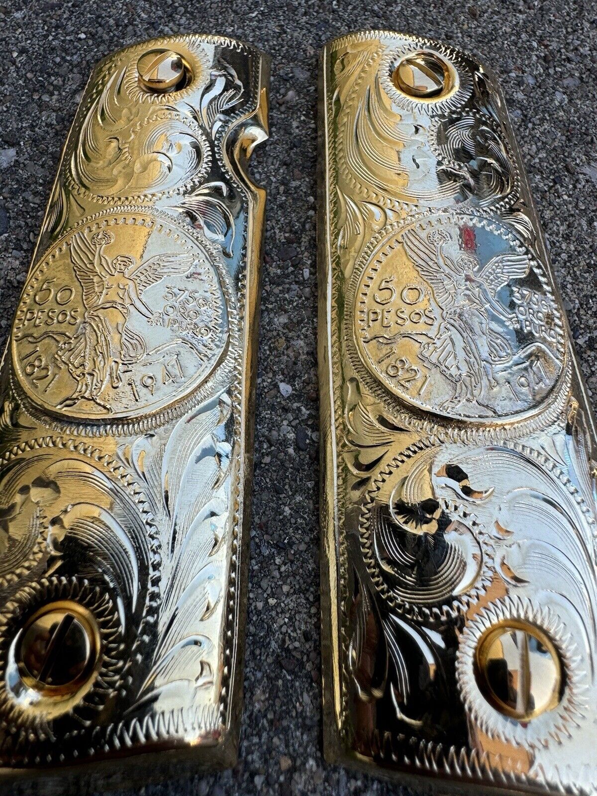 1911 45 38 Super Full Size Centenario Gold Gun Pistol Grip Cachas & 24K Screws