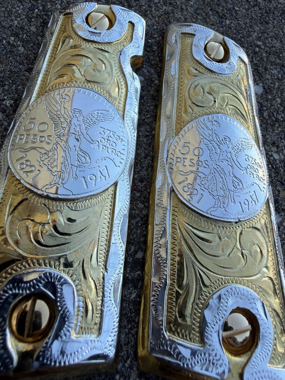 1911 45 38 Super Full Size Centenario Gold Gun Pistol Grip Cachas & 24K Screws