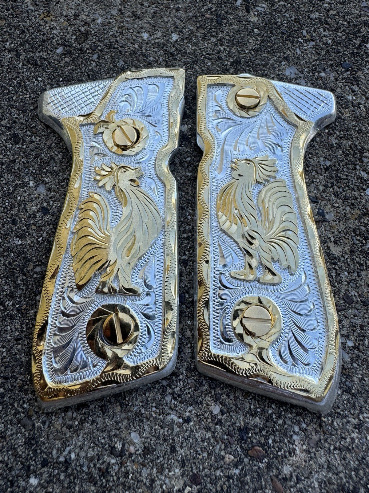 Beretta 92FS Cachas Gallo Gold Plated Pistol Custom Grips & Gold Screws