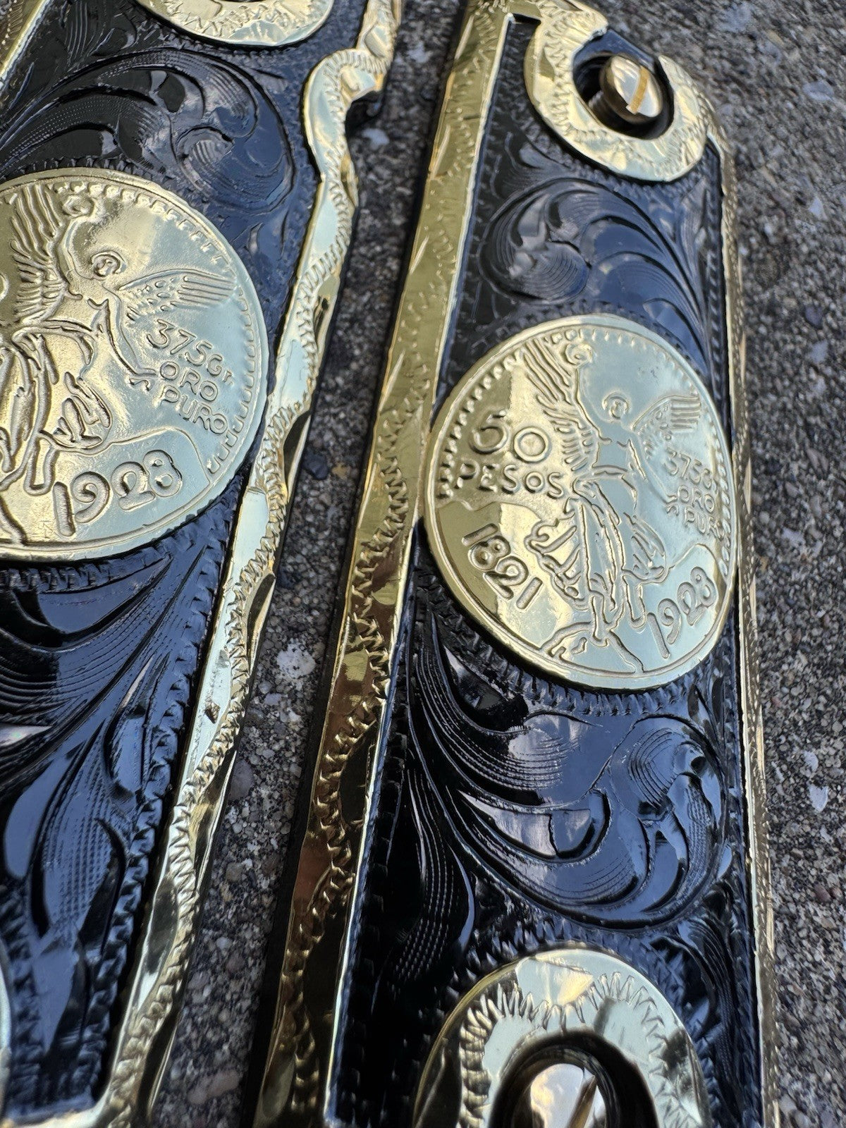 1911 45 38 Super Full Size Centenario Gold Gun Pistol Grip Cachas & 24K Screws