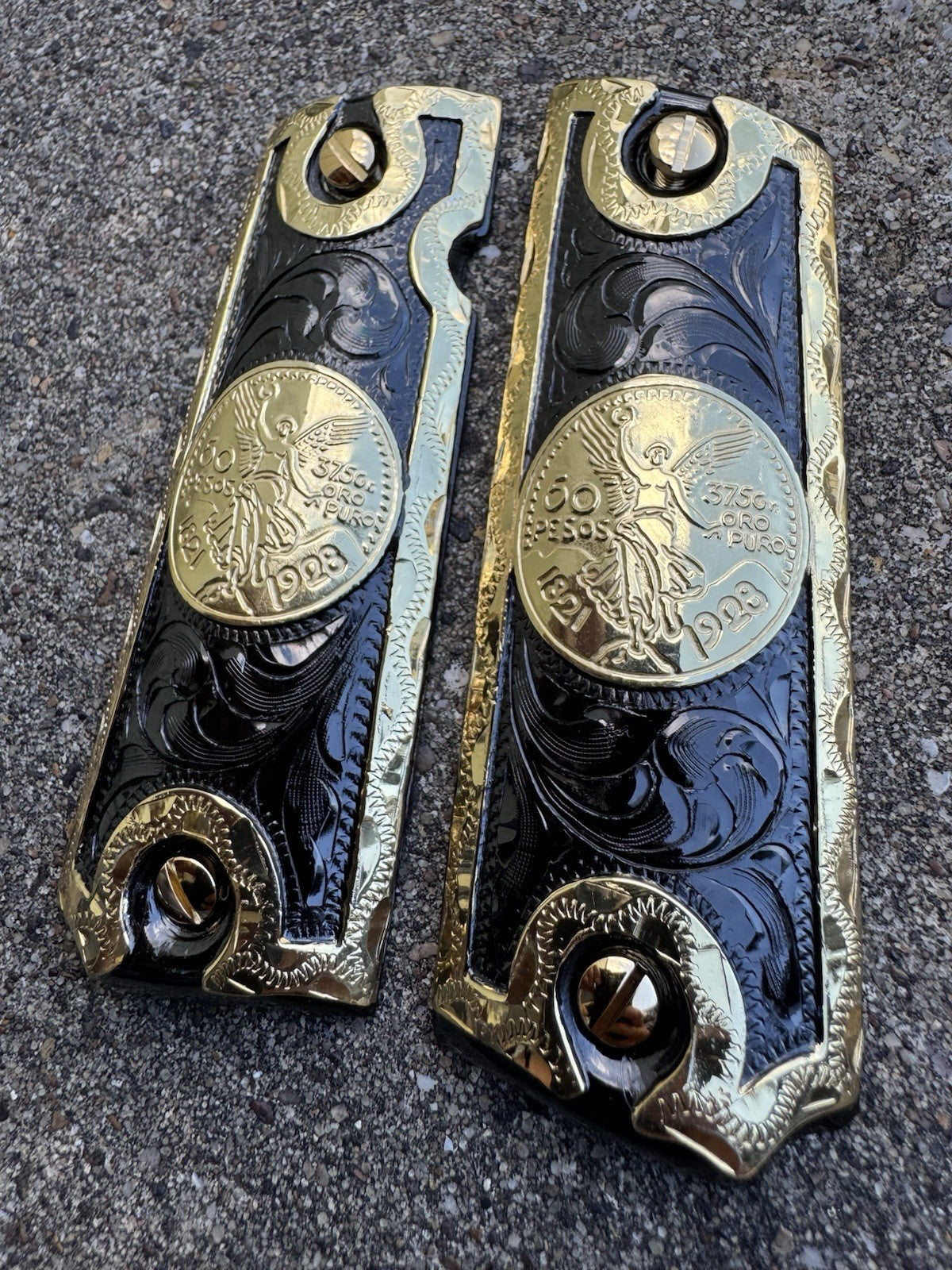 1911 45 38 Super Full Size Centenario Gold Gun Pistol Grip Cachas & 24K Screws