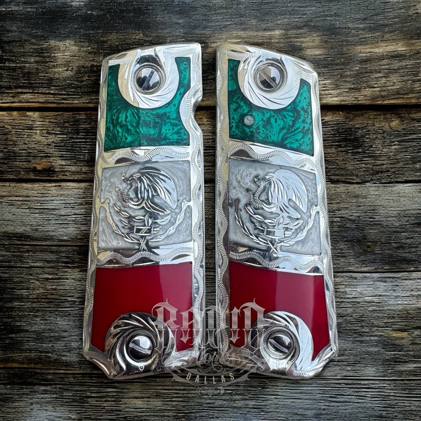 1911 45 38 Super Mexican Eagle Full Size Gun Pistol Grip Cachas & Polished Screw