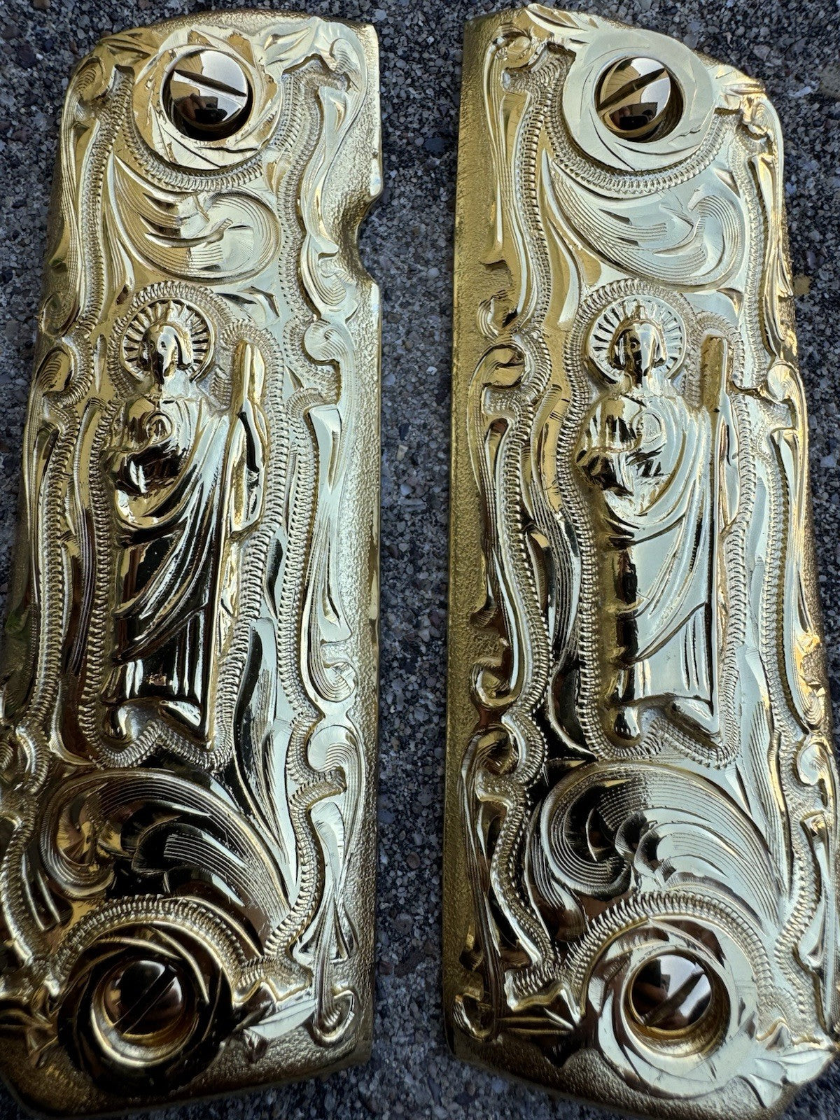 1911 45 38 Super San Judas Full Size Gold Gun Pistol Grip Cachas & 24K Screws