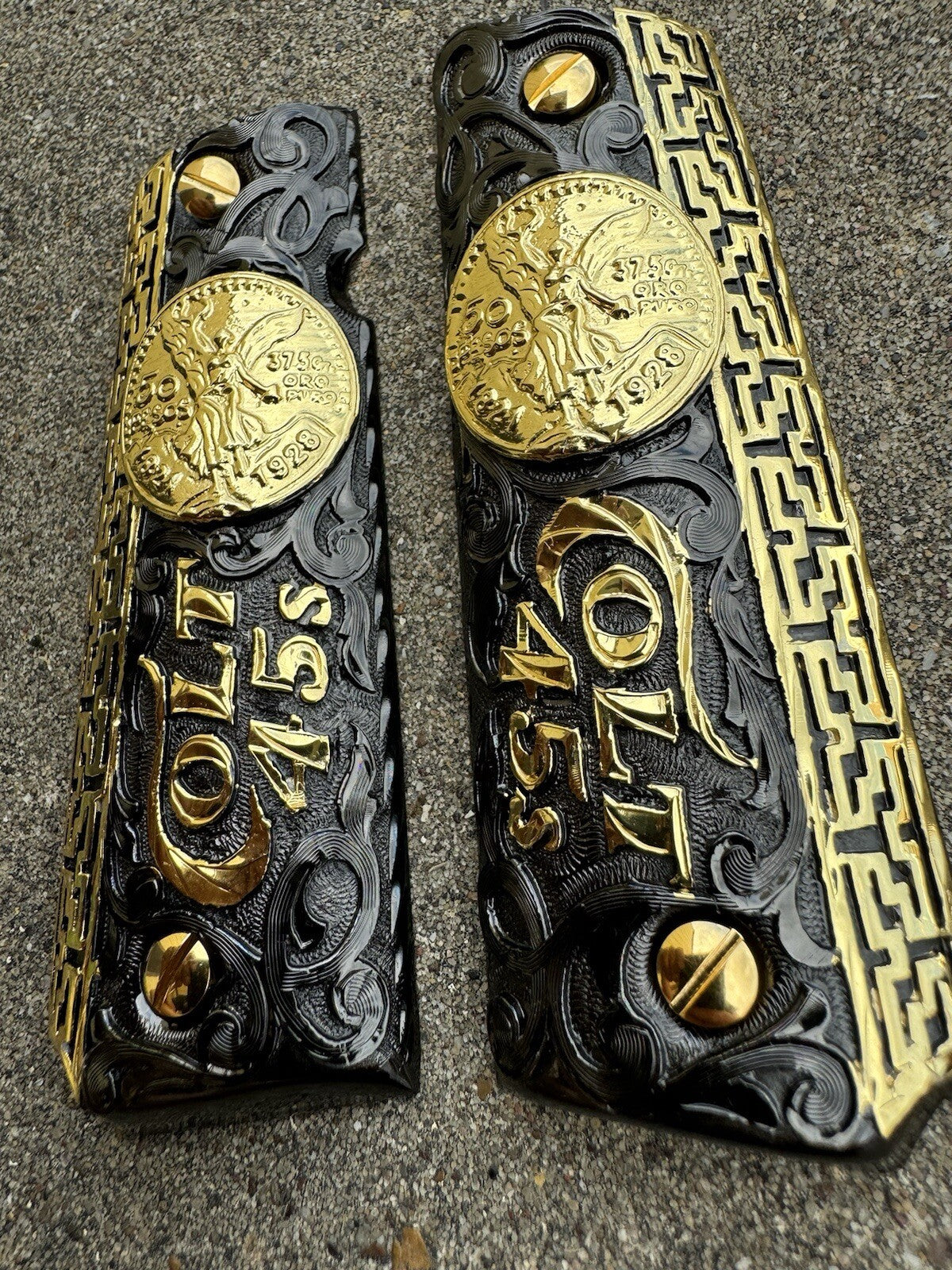 1911 45 38 Super Full Size Centenario Gold Gun Pistol Grip Cachas & 24K Screws