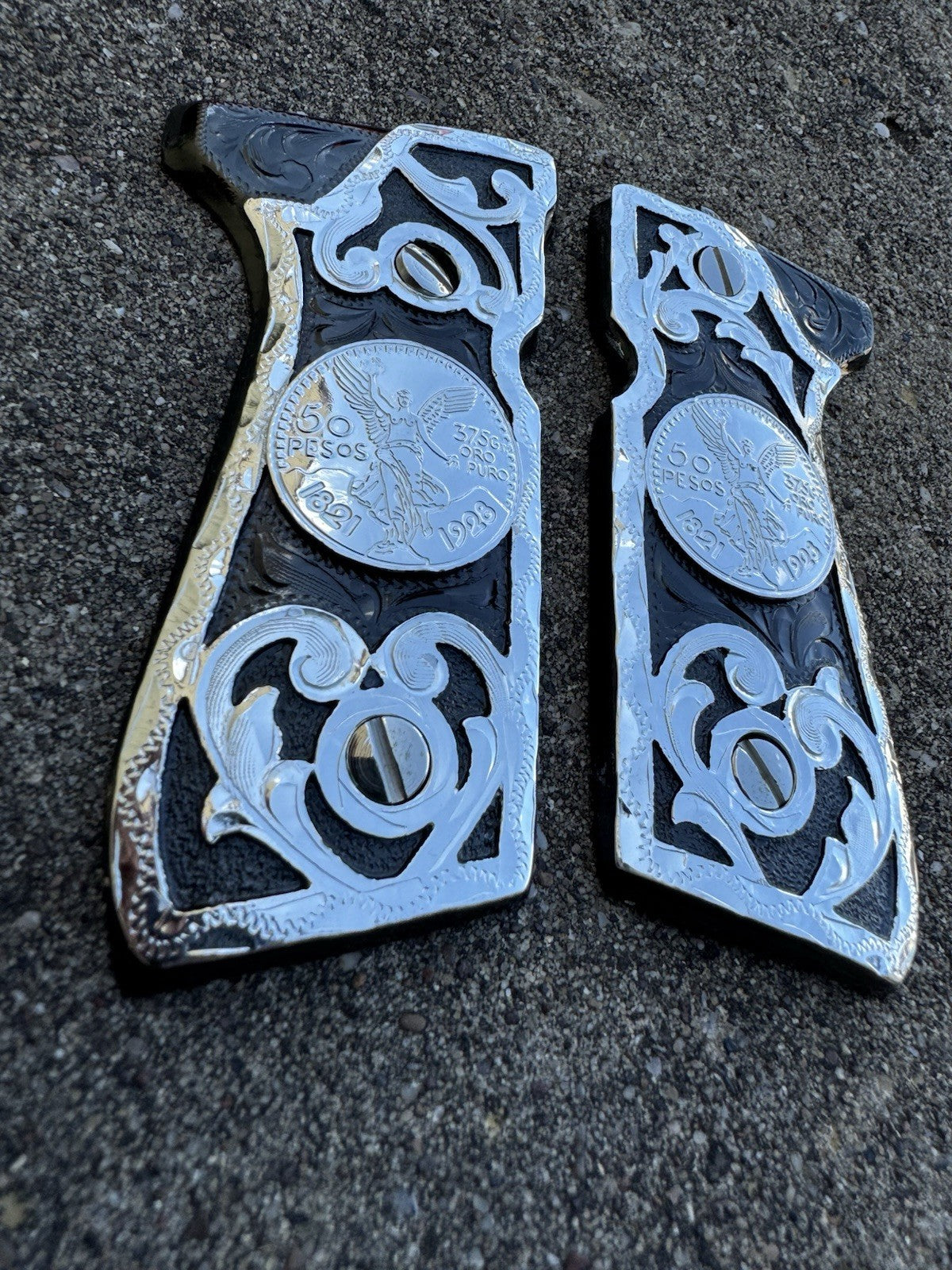 Beretta 92FS Cachas Centenario Silver Plated Pistol Custom Grips & Polish Screw