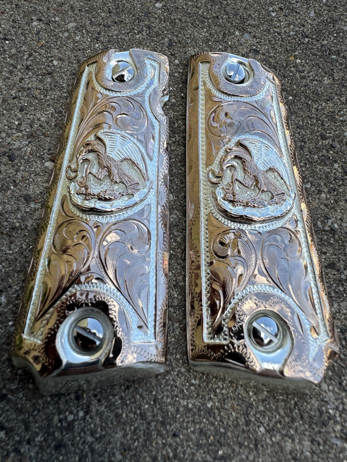 1911 45 38 Super Full Size Aguila Rose Gold Gun Pistol Grip Cachas & 24K Screws