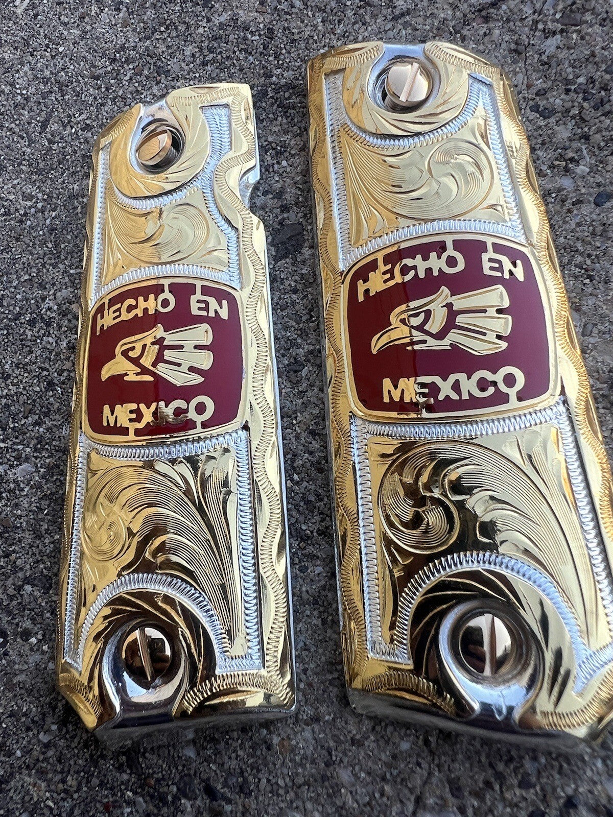 1911 45 38 Super Full Size Hecho En Mexico Gold Pistol Grip Cachas & 24K Screws