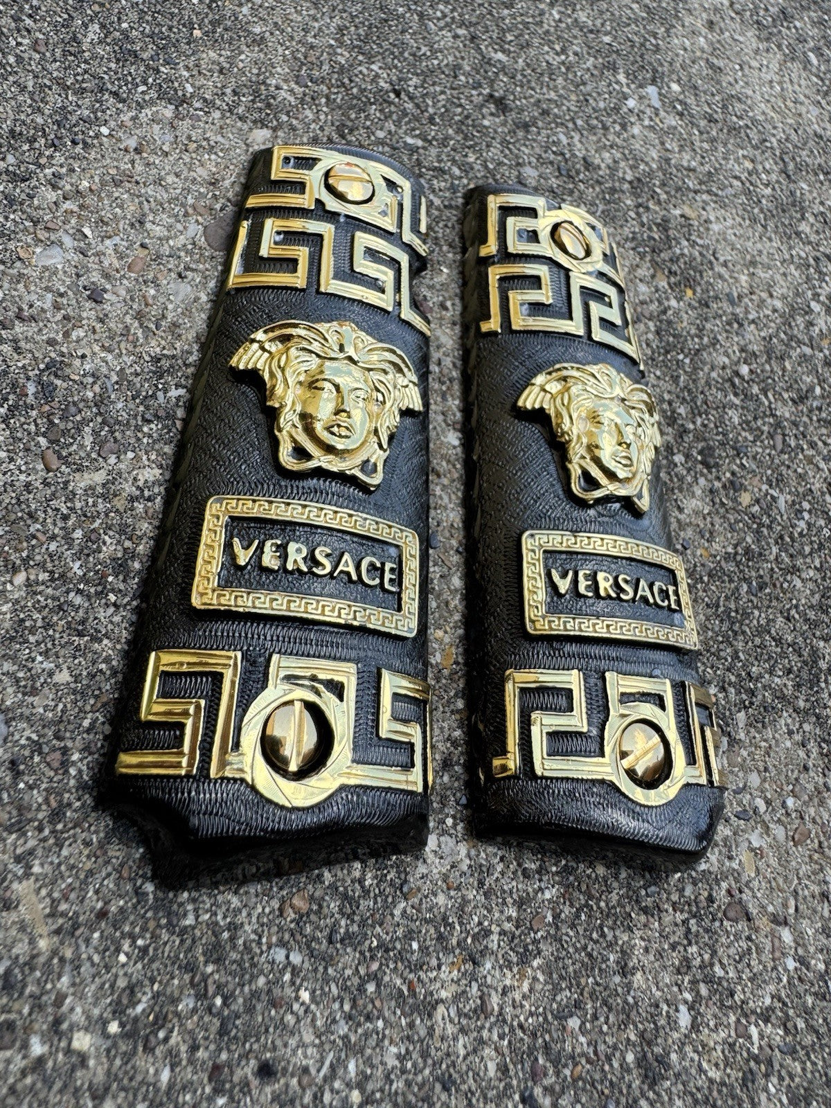 1911 45 38 Super Versace Full Size Gold Gun Pistol Grip Cachas & 24K Screws