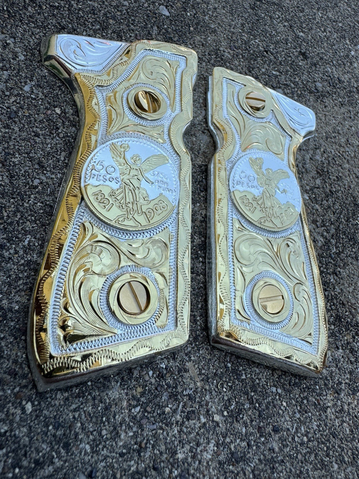 Beretta 92FS Cachas Centenario Gold Plated Pistol Custom Grips & Gold Screws