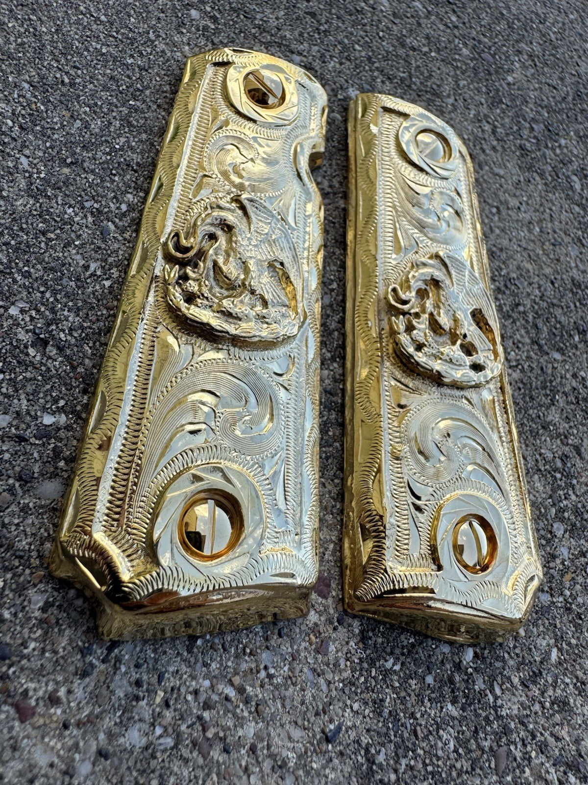 1911 45 38 Super Full Size Aguila Gold Gun Pistol Grips Cachas & 24K Screws