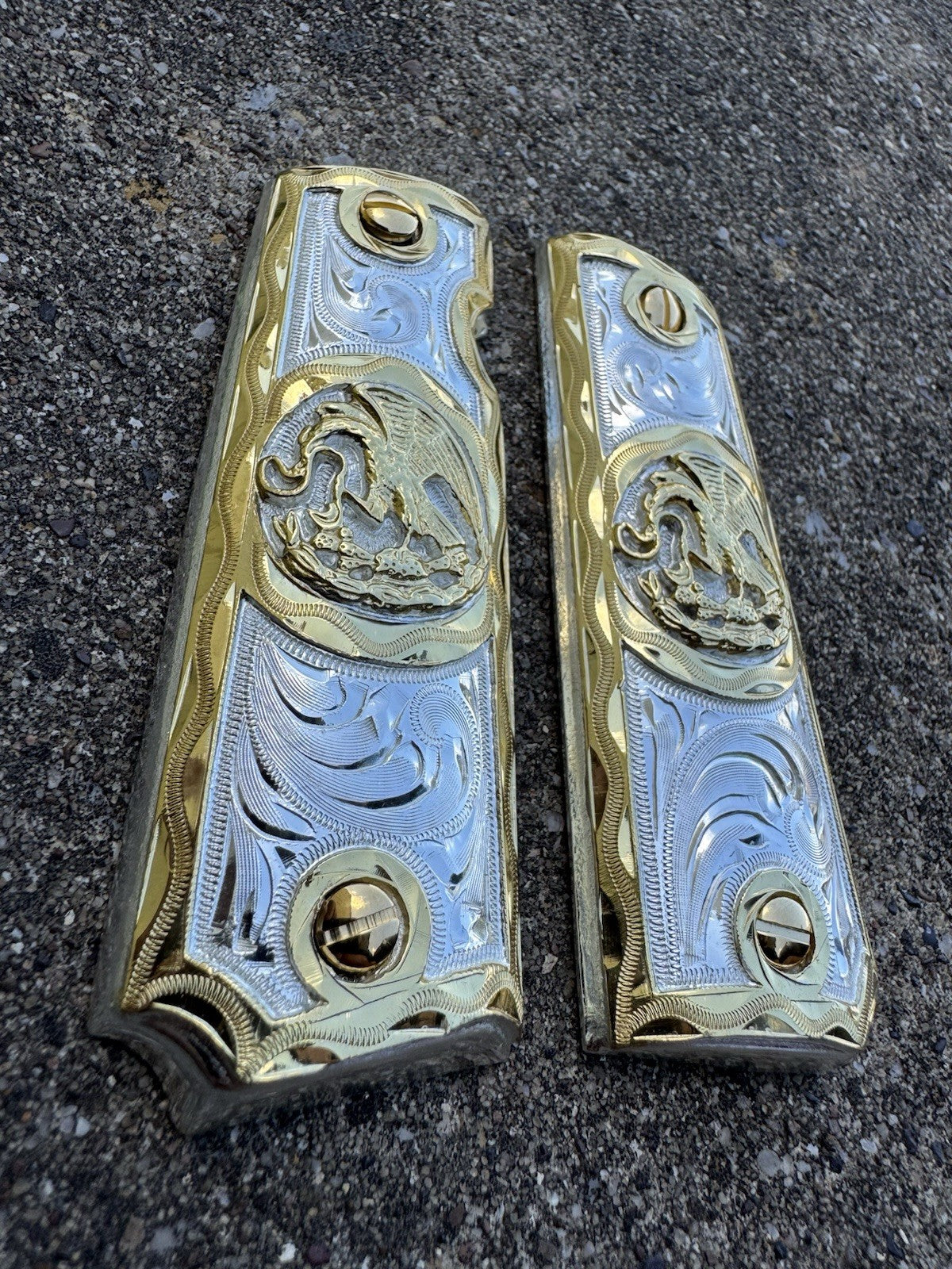 1911 45 38 Super Full Size Aguila Gold Gun Pistol Grip Cachas & 24K Screws