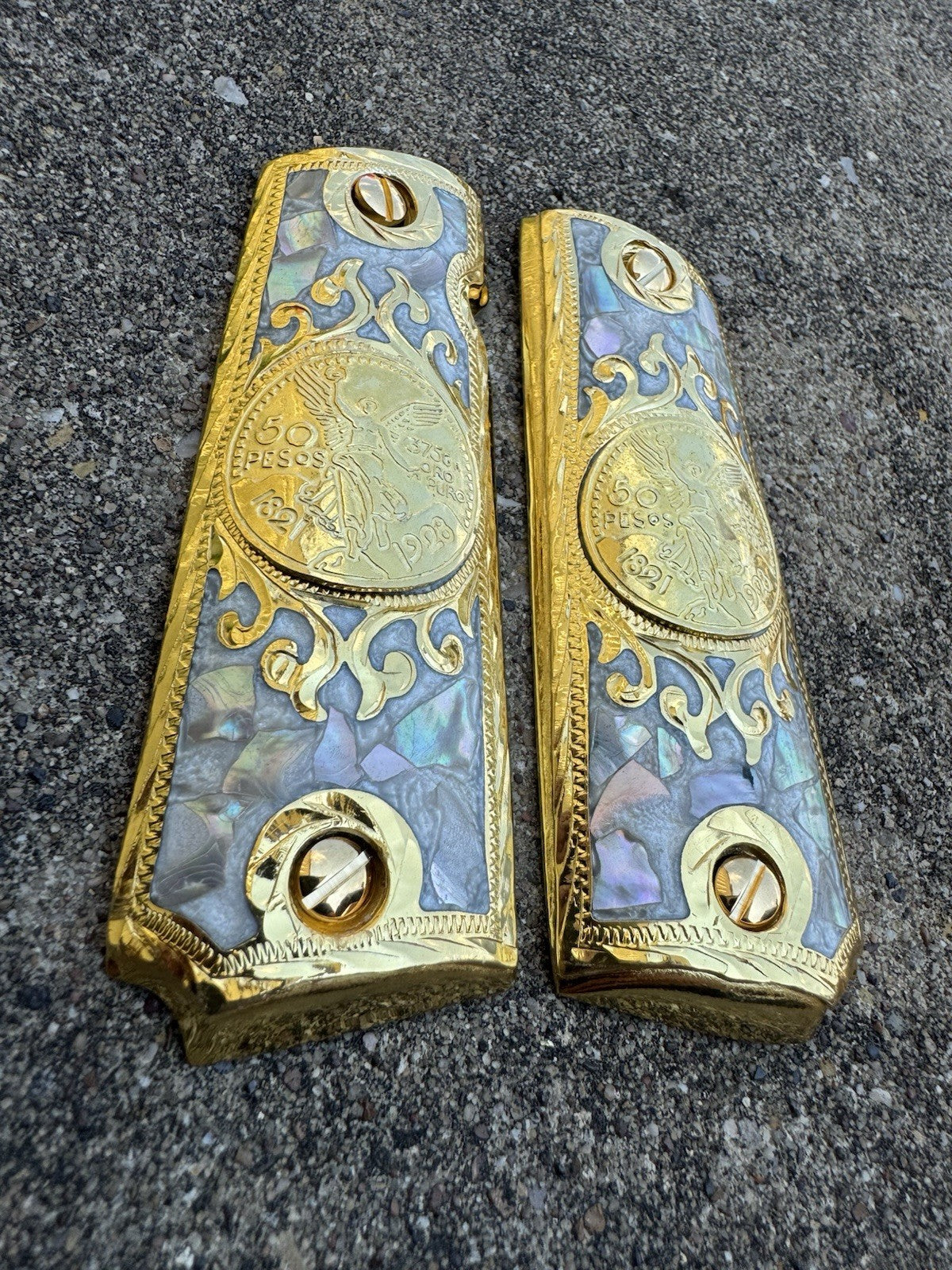 1911 45 38 Super Centenario Full Size Gold Gun Pistol Grip Cachas & 24K Screws