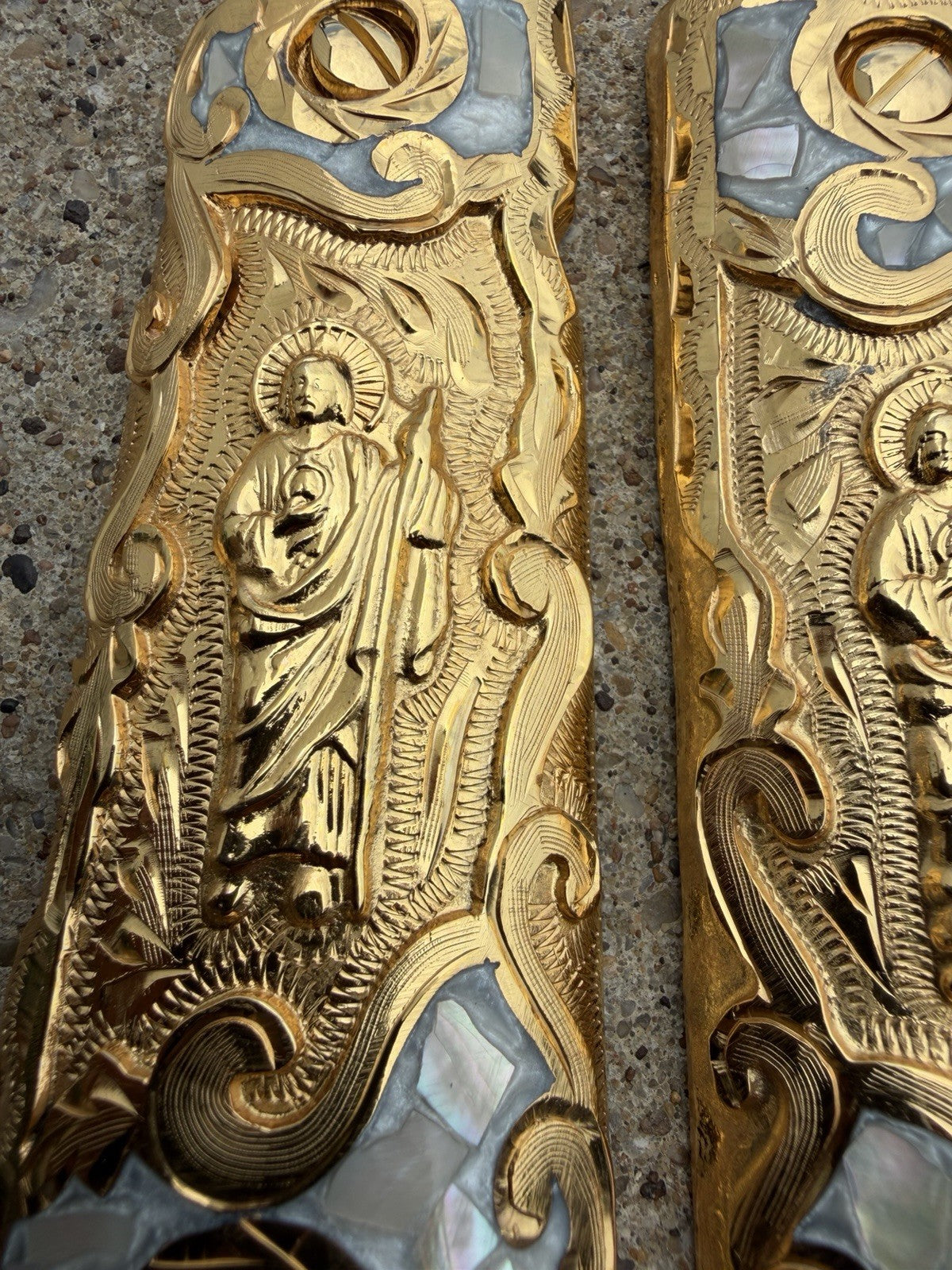 1911 45 38 Super Full Size San Judas Gold Gun Pistol Grip Cachas & 24K Screws
