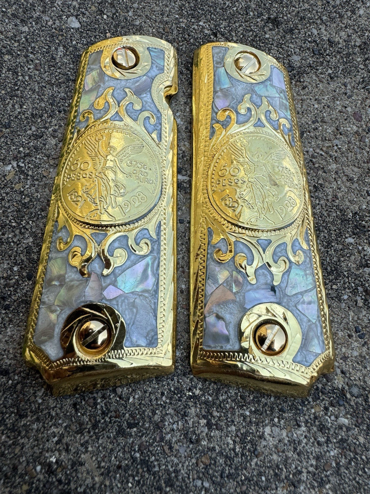 1911 45 38 Super Centenario Full Size Gold Gun Pistol Grip Cachas & 24K Screws