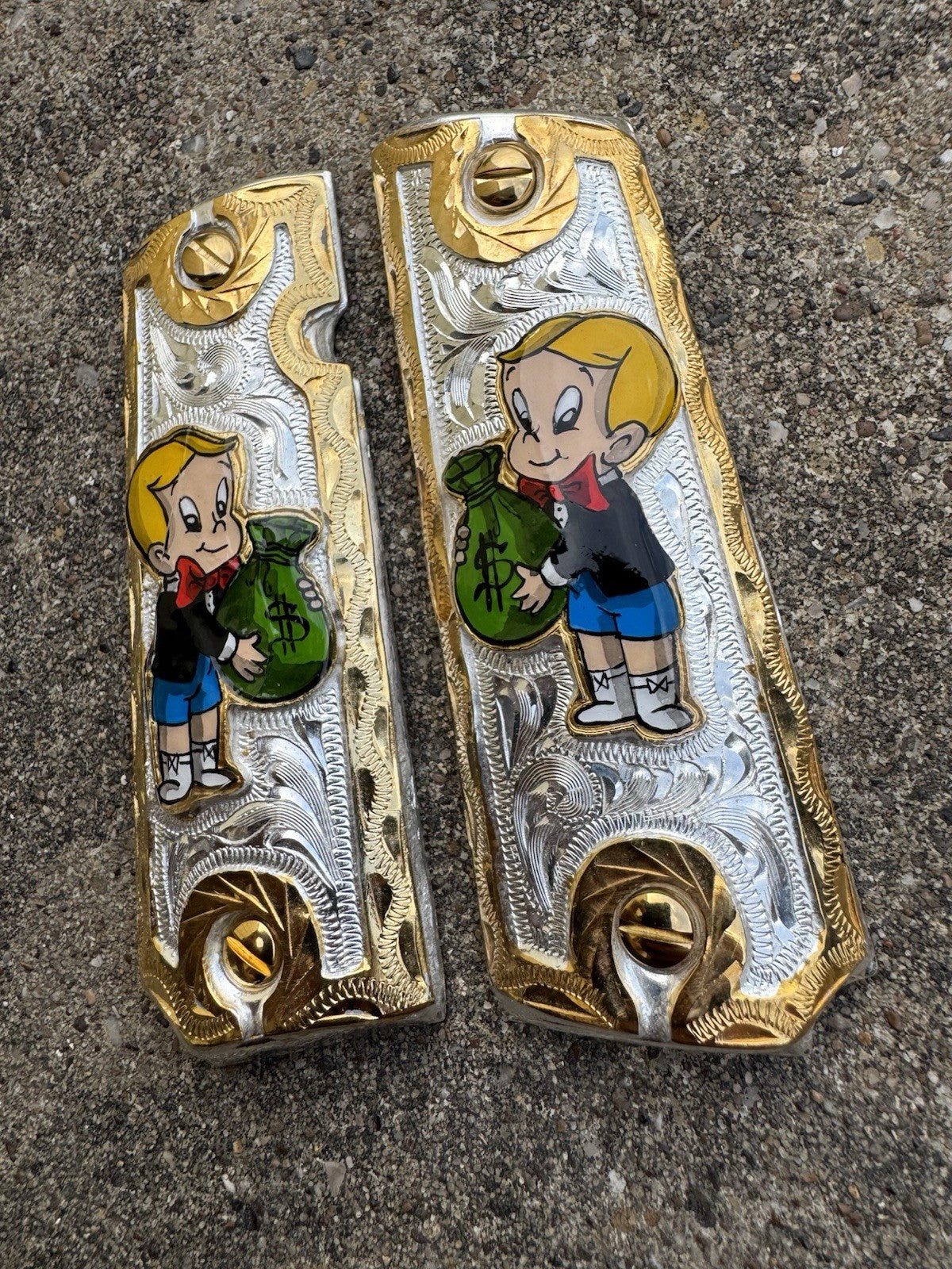 1911 45 38 Super Full Size Richie Rich Gold Gun Pistol Grip Cachas & 24K Screws