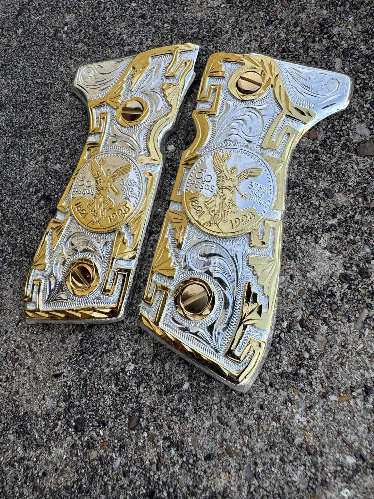 Beretta 92FS Cachas Centenario Gold Plated Pistol Custom Grips & Gold Screws