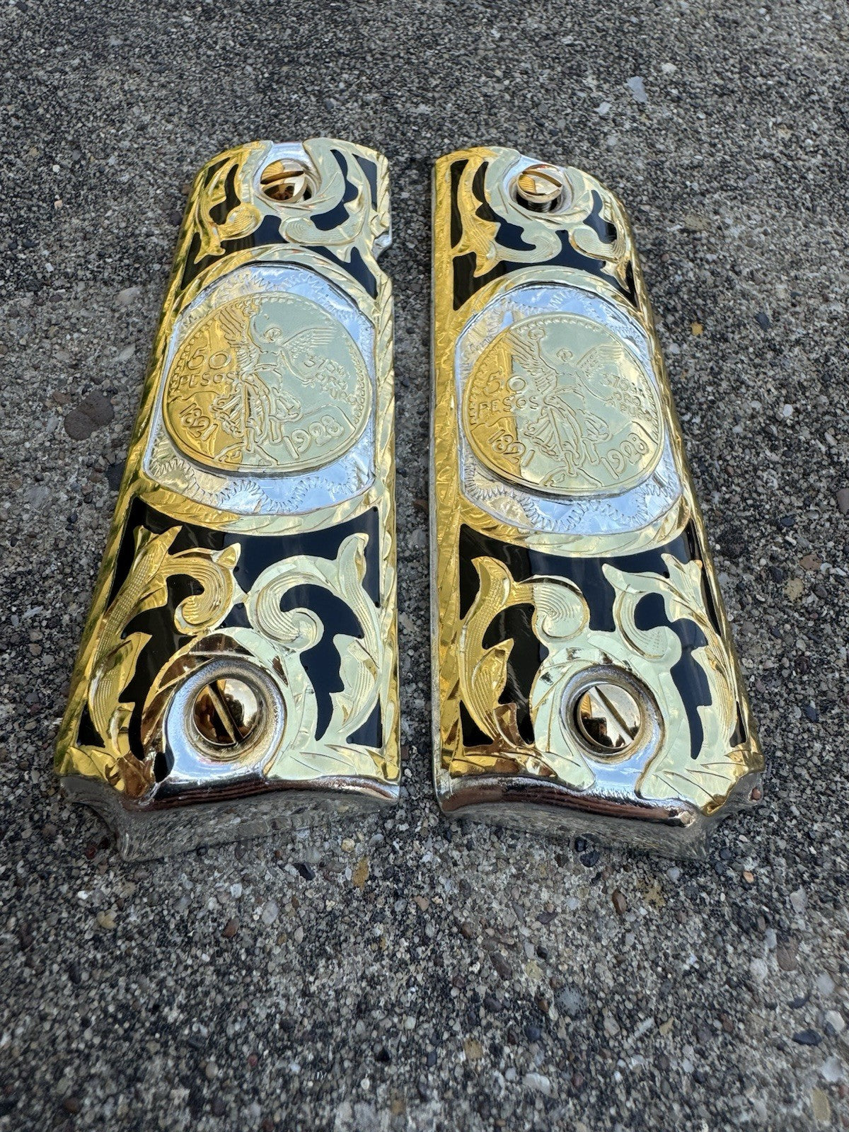 1911 45 38 Super Centenario Full Size Gold Gun Pistol Grip Cachas & 24K Screws
