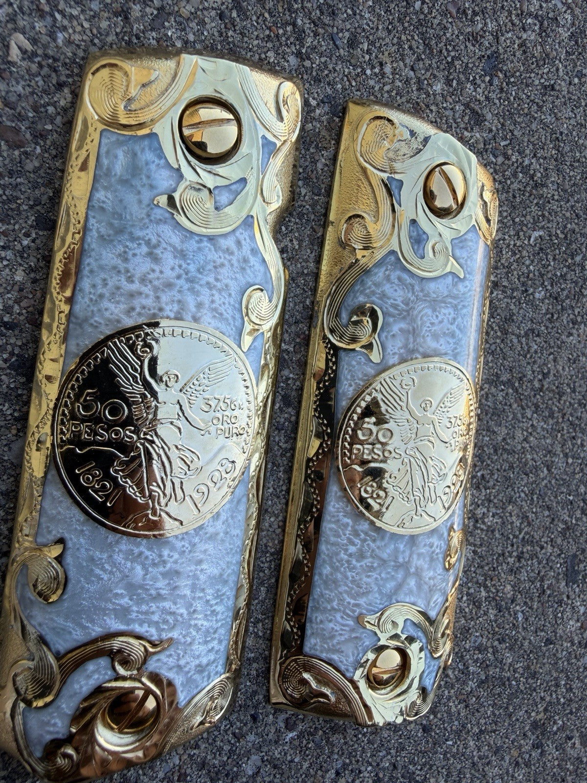 1911 45 38 Super Full Size Centenario Gold Gun Pistol Grip Cachas & 24K Screws