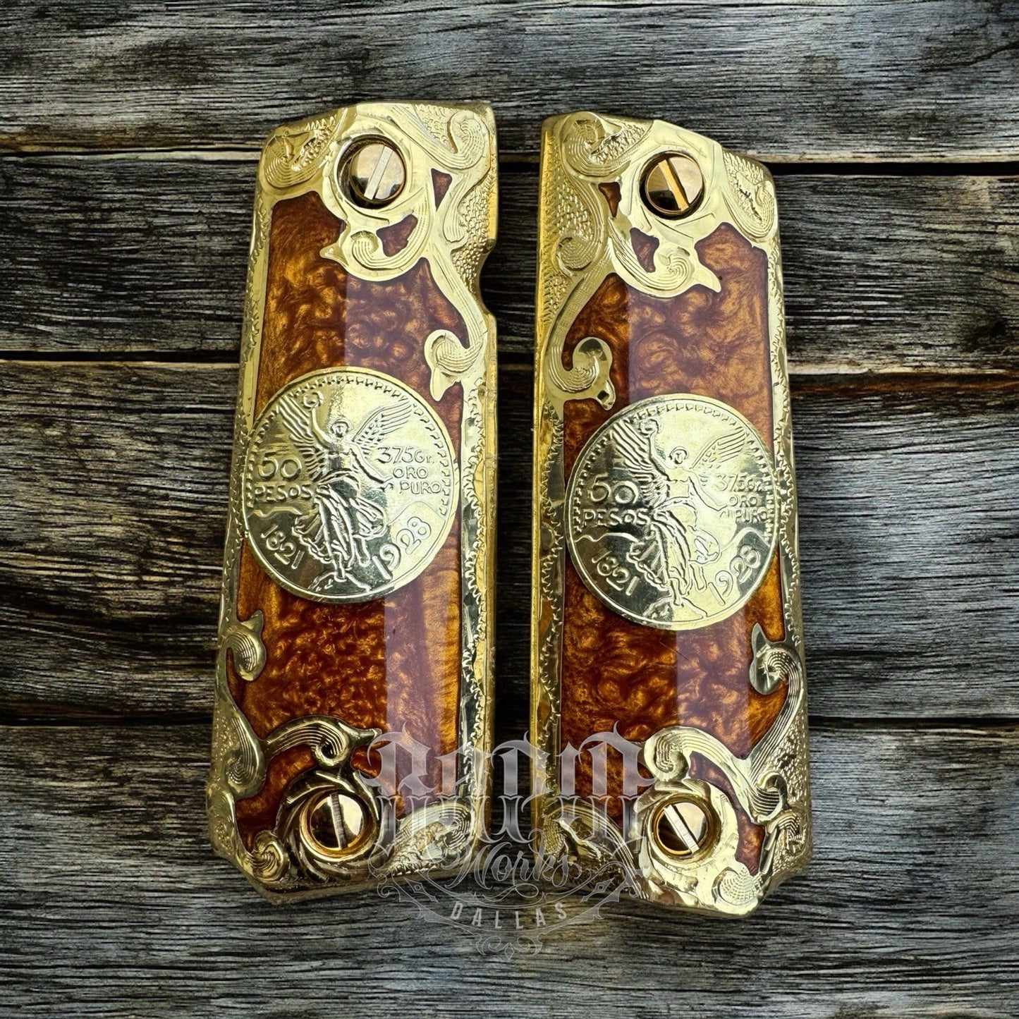 1911 45 38 Super Full Size Centenario Gold Gun Pistol Grip Cachas & 24K Screws