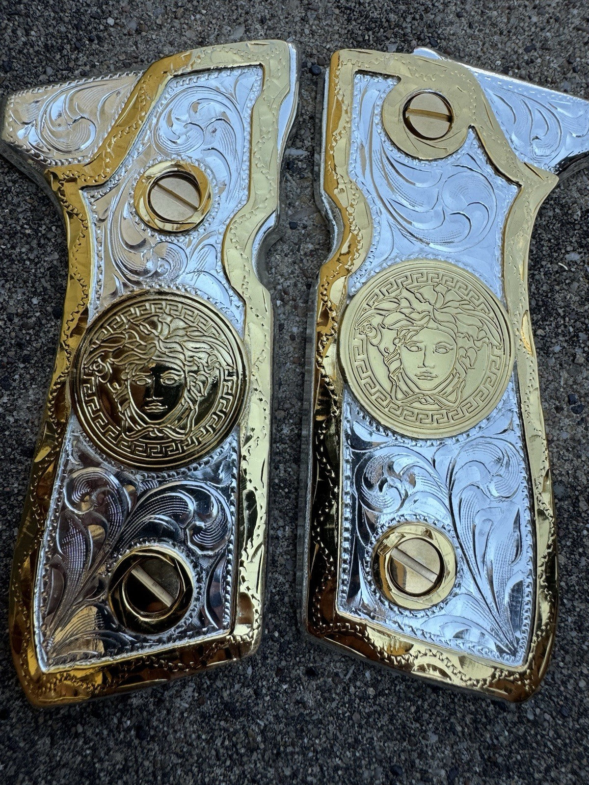 Beretta 92FS Cachas VersaceGold Plated Pistol Custom Grips & Gold Screws