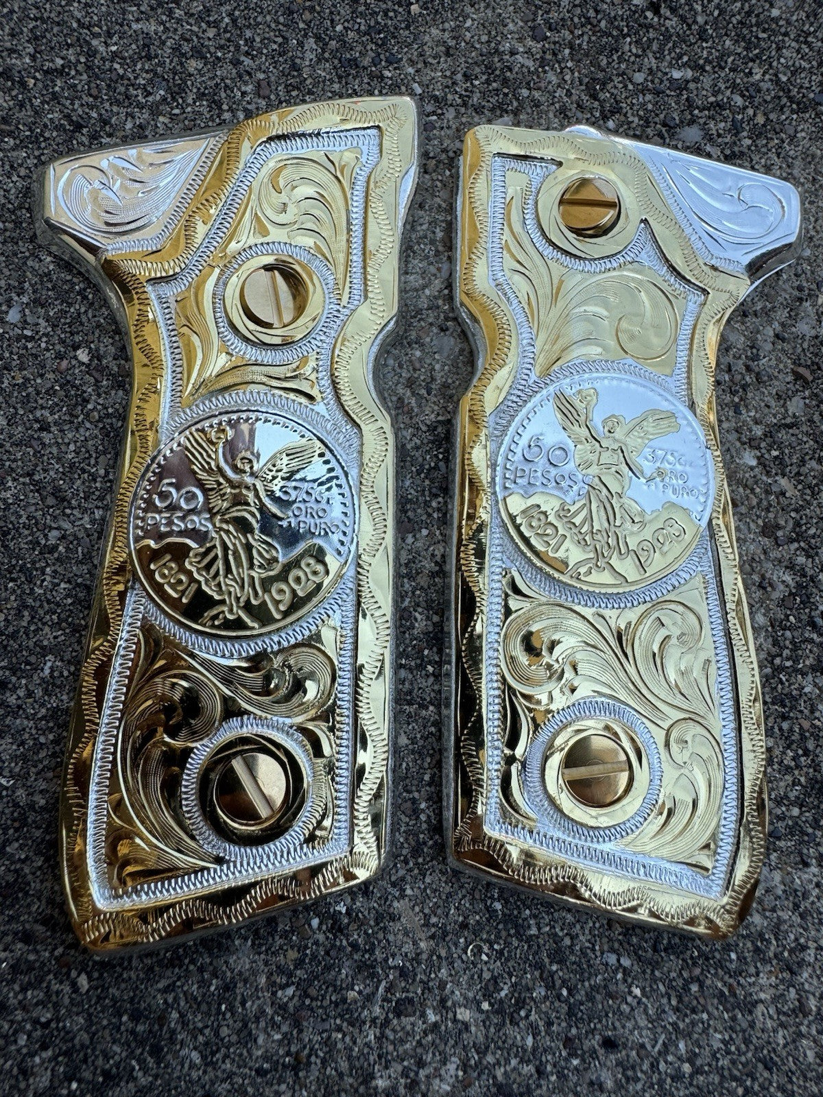 Beretta 92FS Cachas Centenario Gold Plated Pistol Custom Grips & Gold Screws