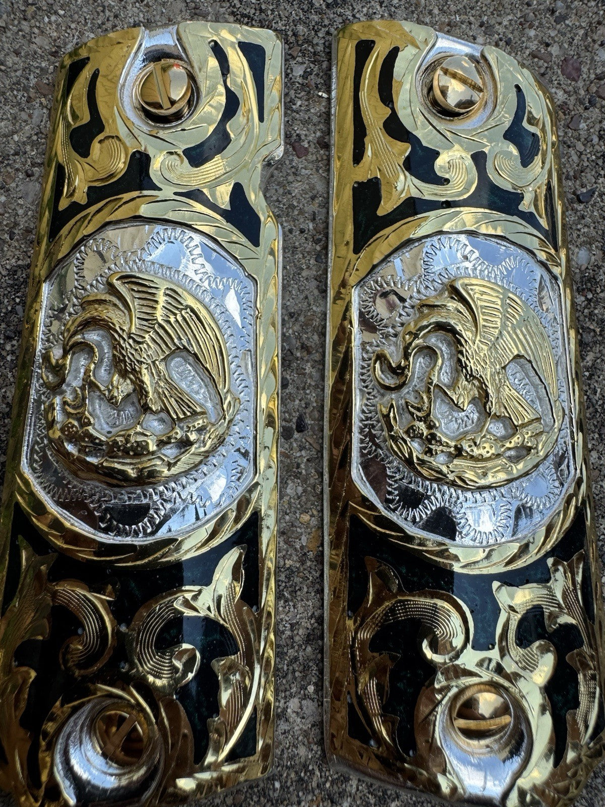 1911 45 38 Super Mexican Eagle Full Size Gold Gun Pistol Grip Cachas & 24K Screw